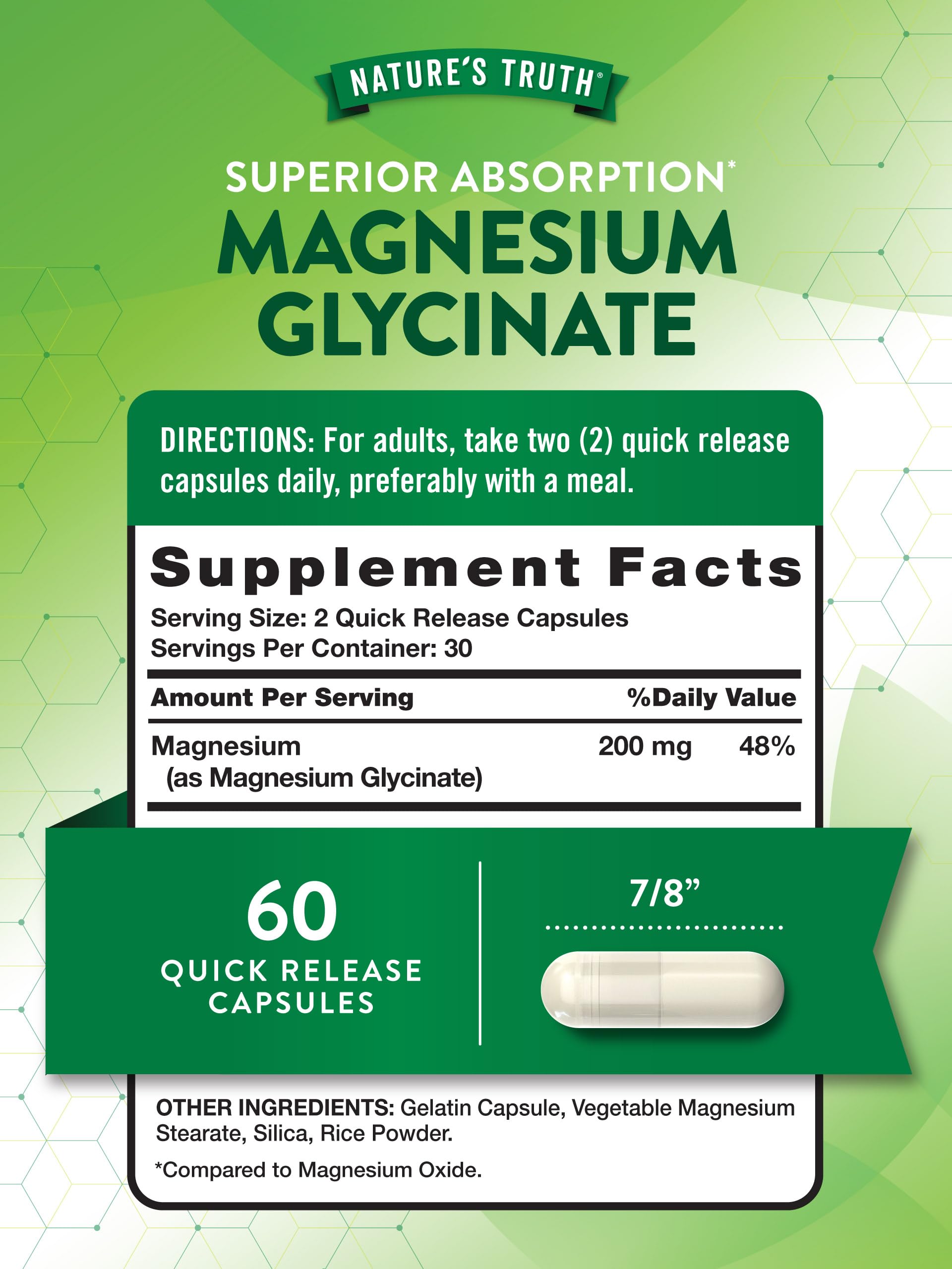 Nature's Truth Magnesium Glycinate 200mg – 60 Count | Non-GMO, Gluten Free