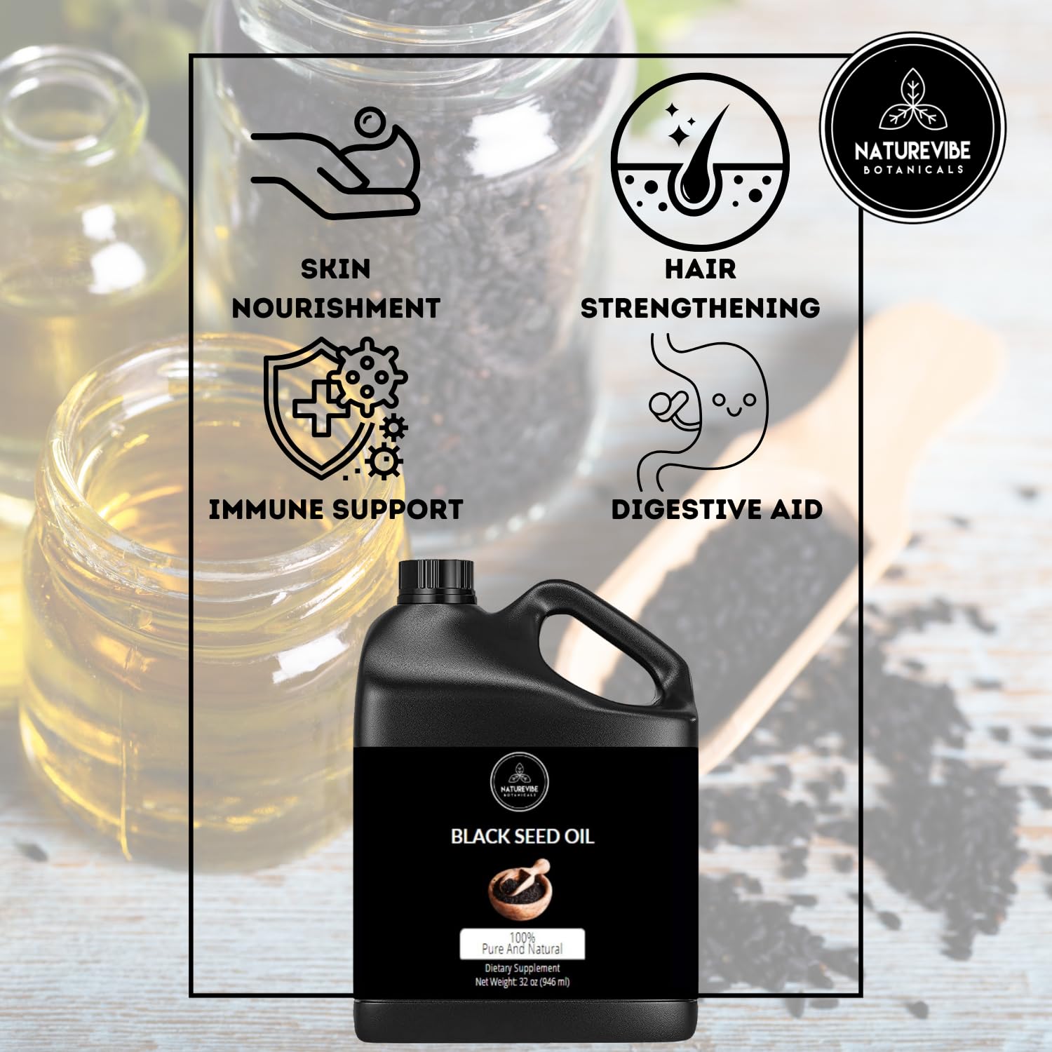 Naturevibe Botanicals Black Cumin Seed Oil 32 oz | Immune Support