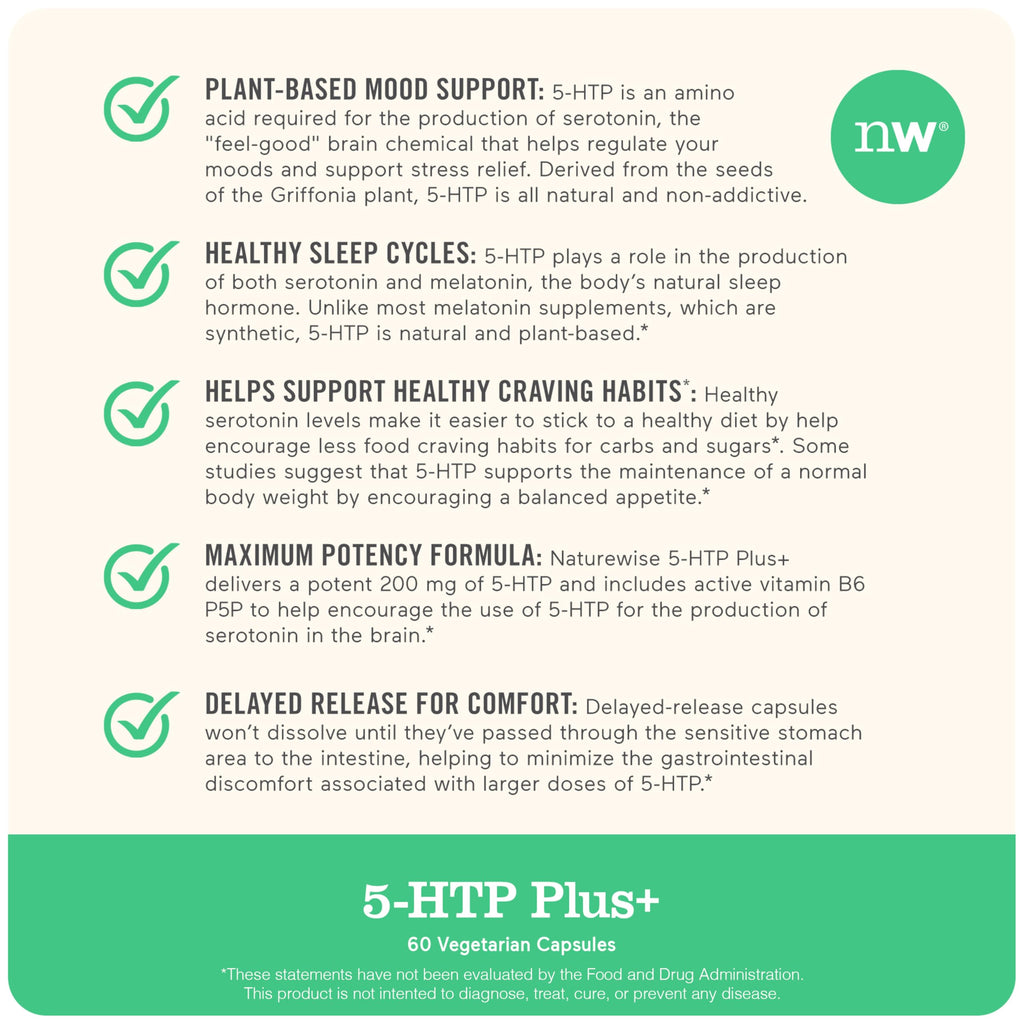 NatureWise 5-HTP 200 mg — Vegan Griffonia Seed, Vitamin B6 | Mood & Sleep Support (30 Count)