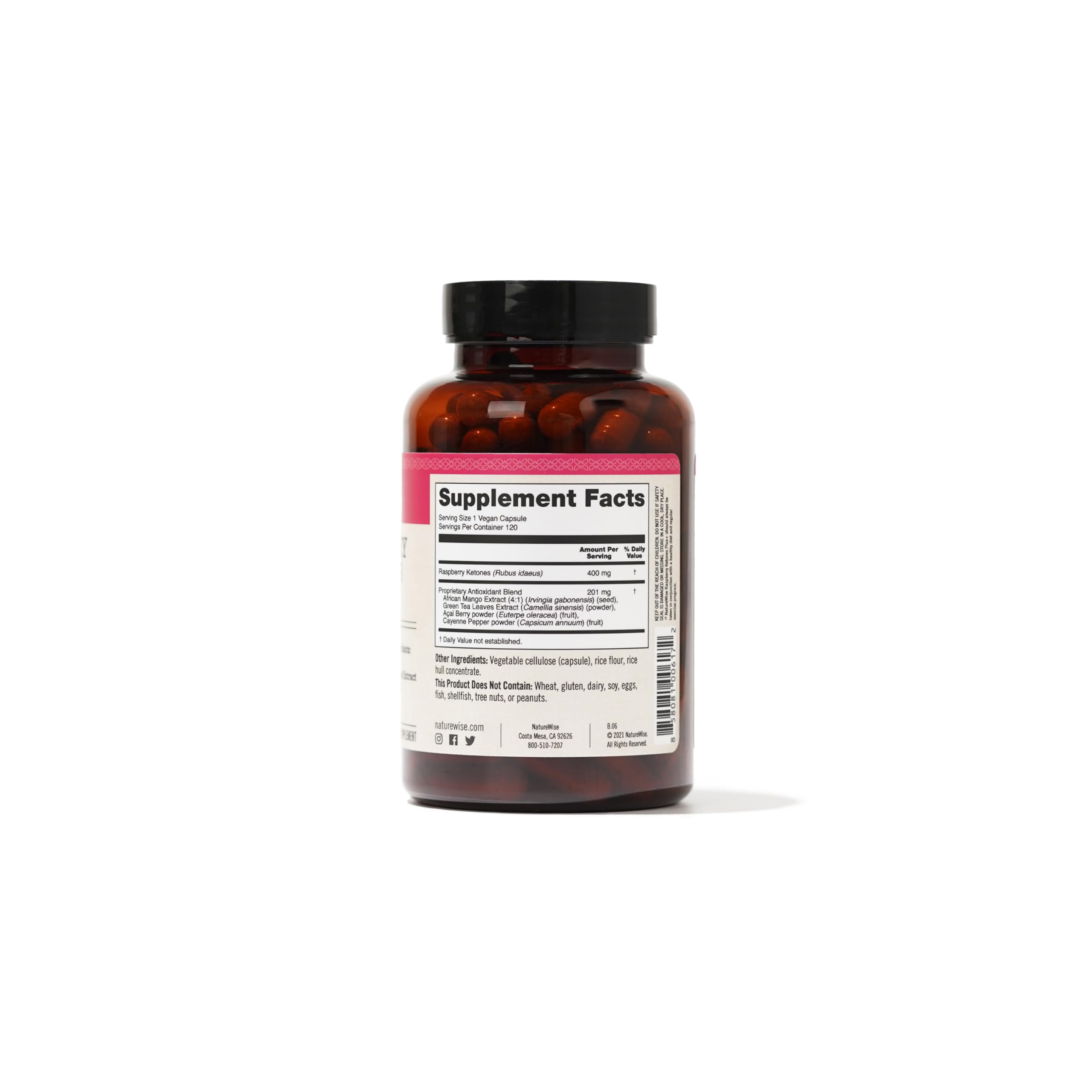 NatureWise Raspberry Ketones Plus – Vegan & Gluten-Free, 120 Capsules