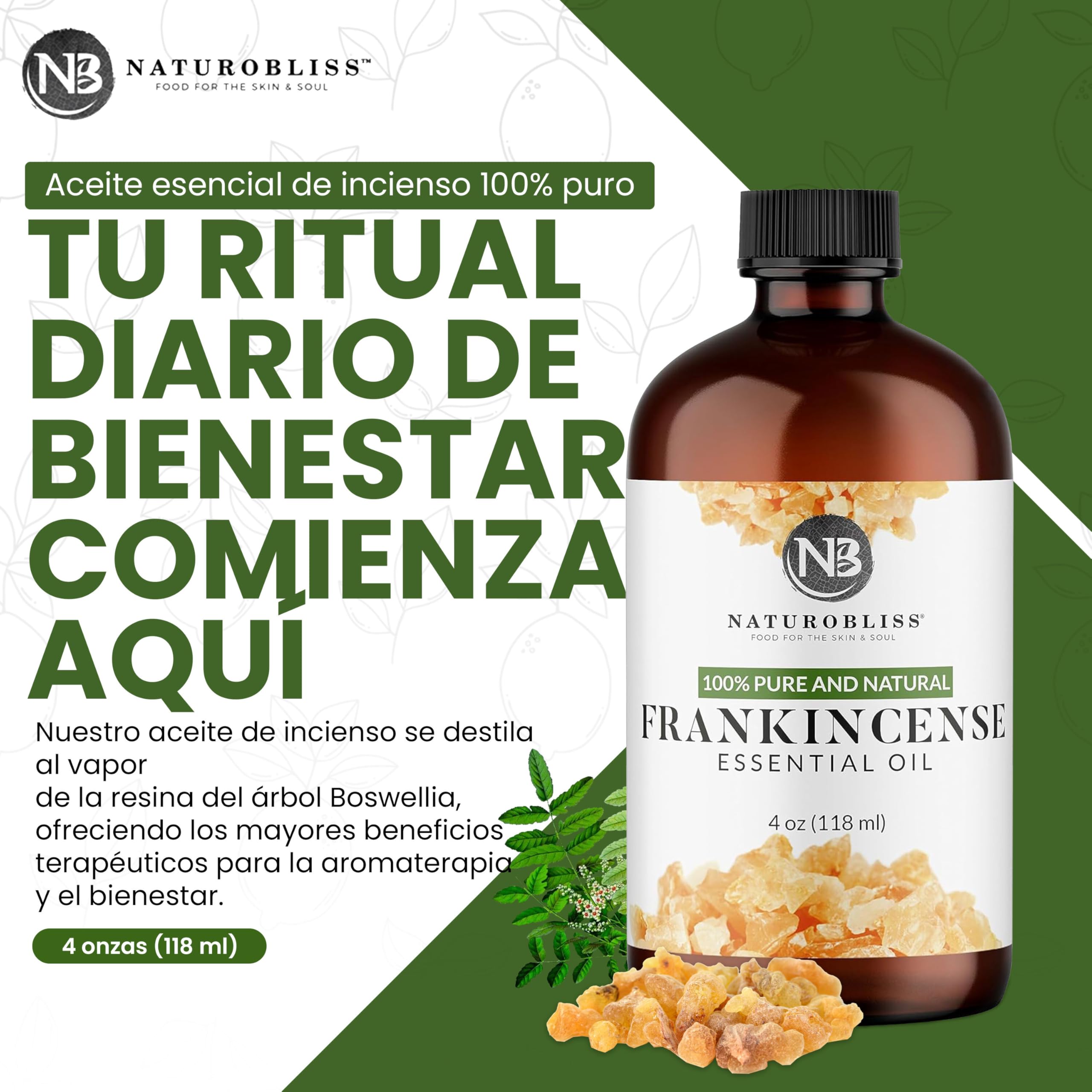 NaturoBliss 100% Pure Frankincense Essential Oil – 4 fl oz | Therapeutic Grade with Glass Dropper