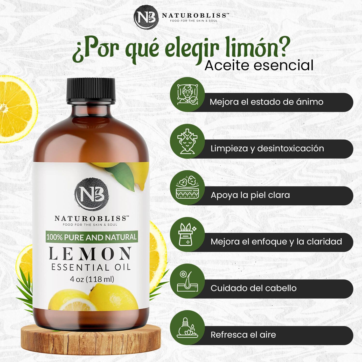 NaturoBliss 100% Pure Lemon Essential Oil – Therapeutic Grade, 4 oz with Glass Dropper