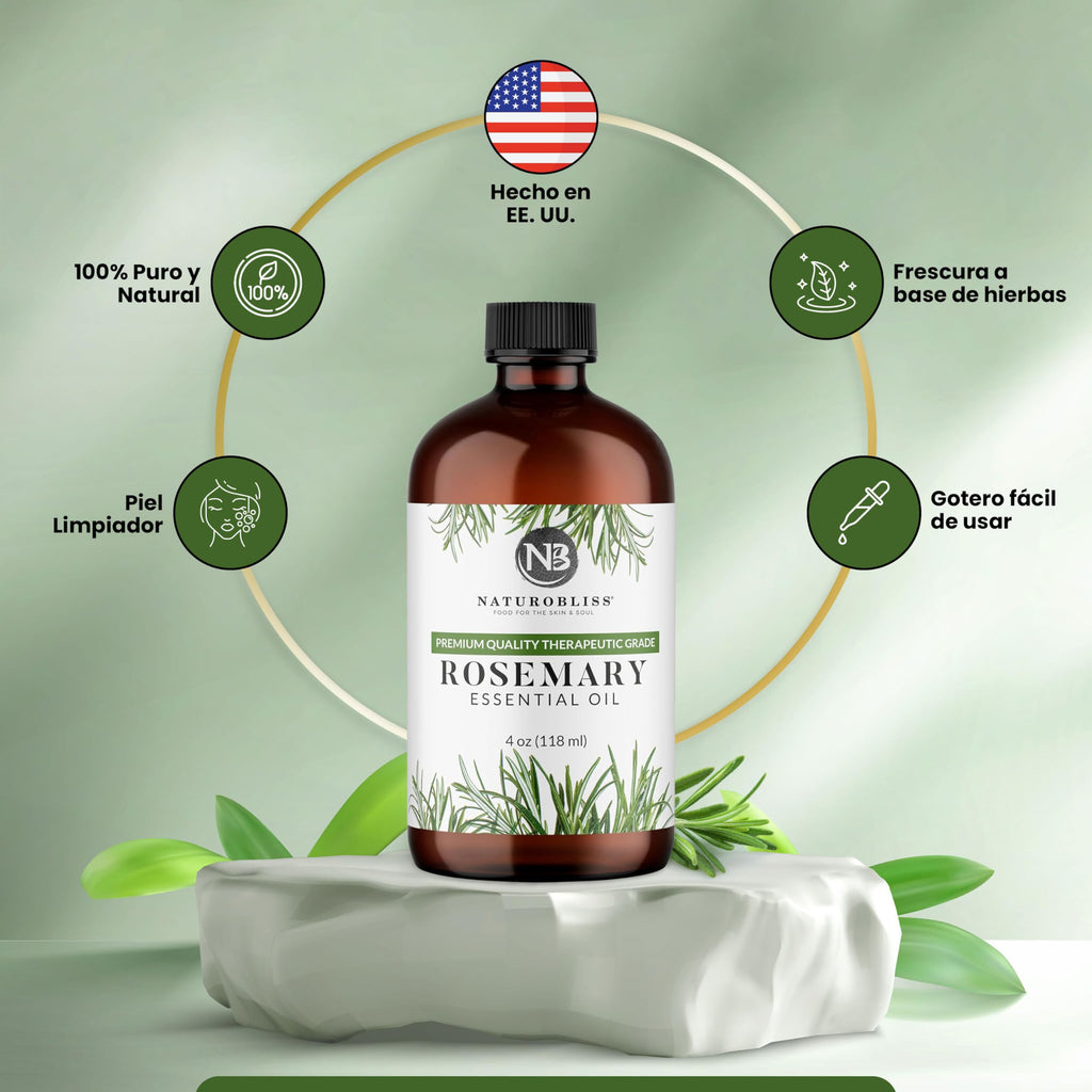 NaturoBliss Rosemary Essential Oil - 4 fl oz, 100% Pure, Therapeutic Grade, Glass Dropper
