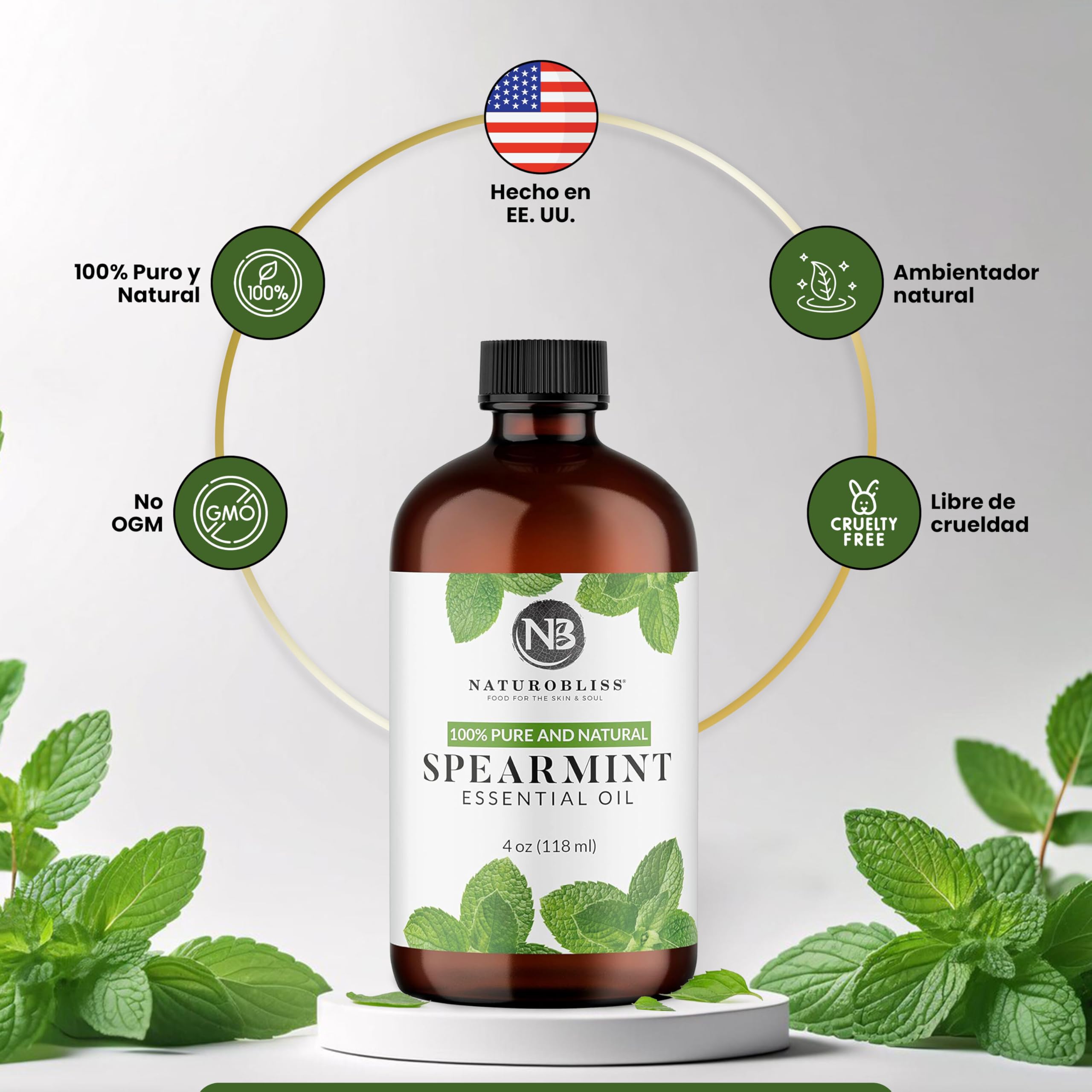 NaturoBliss Spearmint Essential Oil - 100% Pure & Natural, 4 oz | Aromatherapy