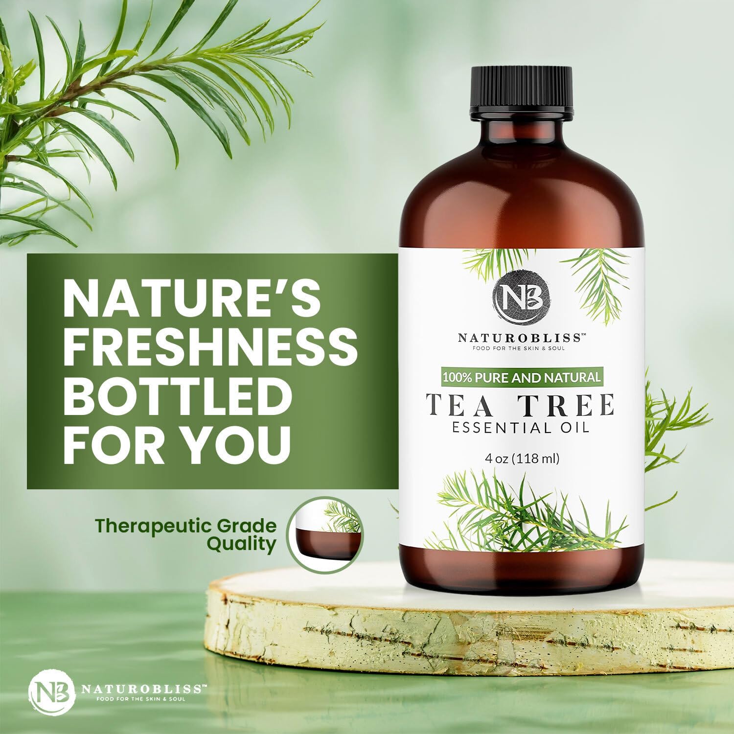 NaturoBliss Tea Tree Essential Oil – 4 oz / 120 ml – Therapeutic Grade, Pure & Undiluted