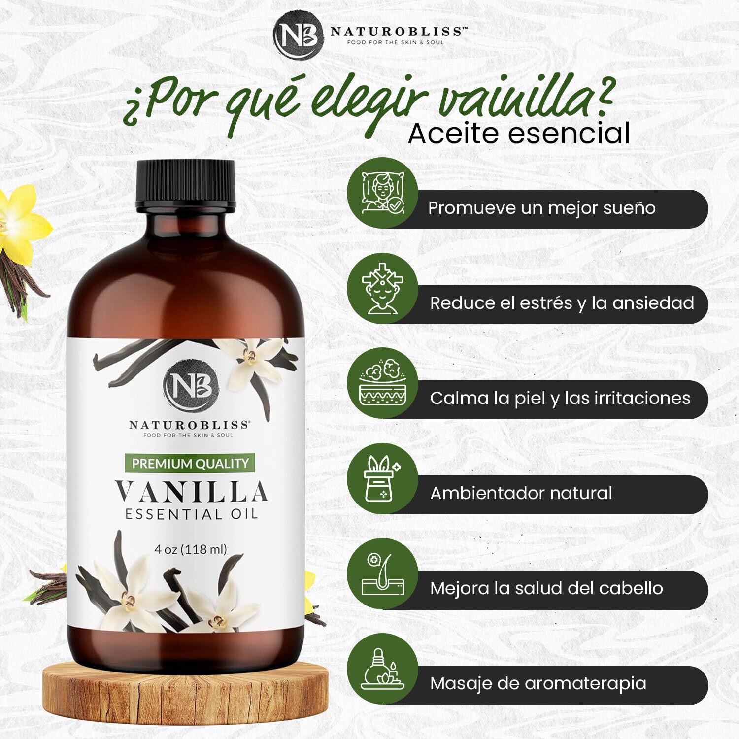 NaturoBliss Vanilla Essential Oil (4oz) – Premium Quality, 100% Pure
