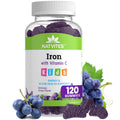 Natvites Kids Iron Gummies with Vitamin C - Grape Flavor | Gluten Free, Non-GMO, Vegetarian - 120 Count
