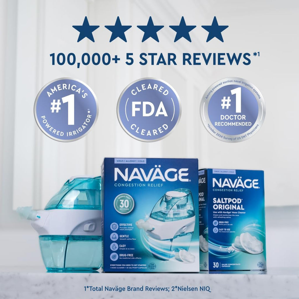 Navage Deluxe Bundle Nasal Irrigation System – Complete Kit with SaltPods, Travel Bag & Caddy
