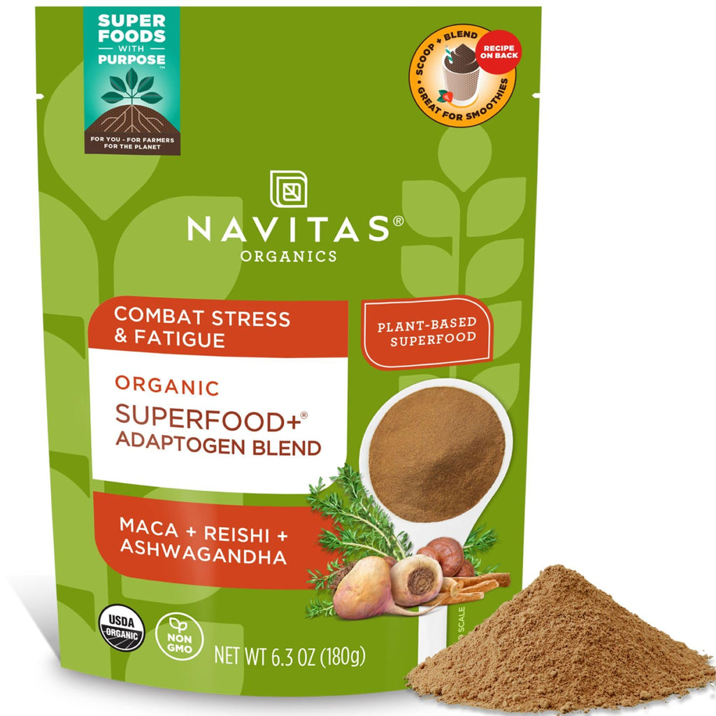 Navitas Organics Superfood+ Adaptogen Blend for Stress Support (Maca + Reishi + Ashwagandha) – 6.3oz, 30 Servings