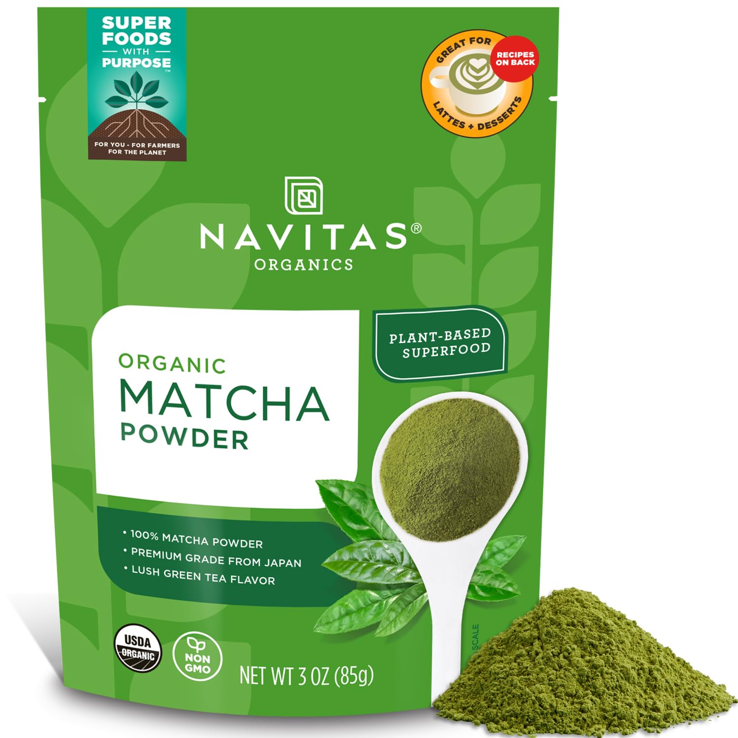 Navitas Organics Matcha Powder – Premium Culinary Grade (3oz, 85 Servings) – USDA Organic, Non-GMO, Gluten Free, Kosher, Vegan