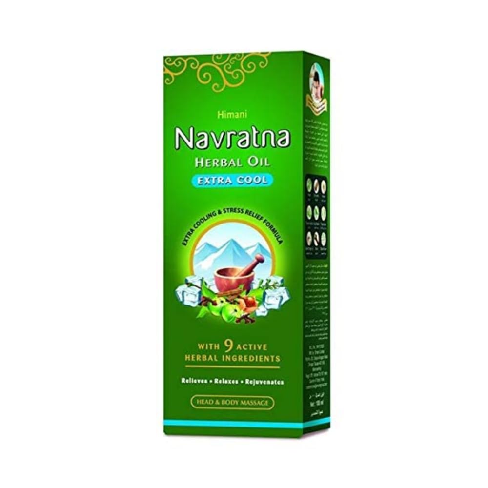 Navratna Ayurvedic Extra Cool Oil – 9 Herbal Ingredients | Cooling Massage Oil 180 ml