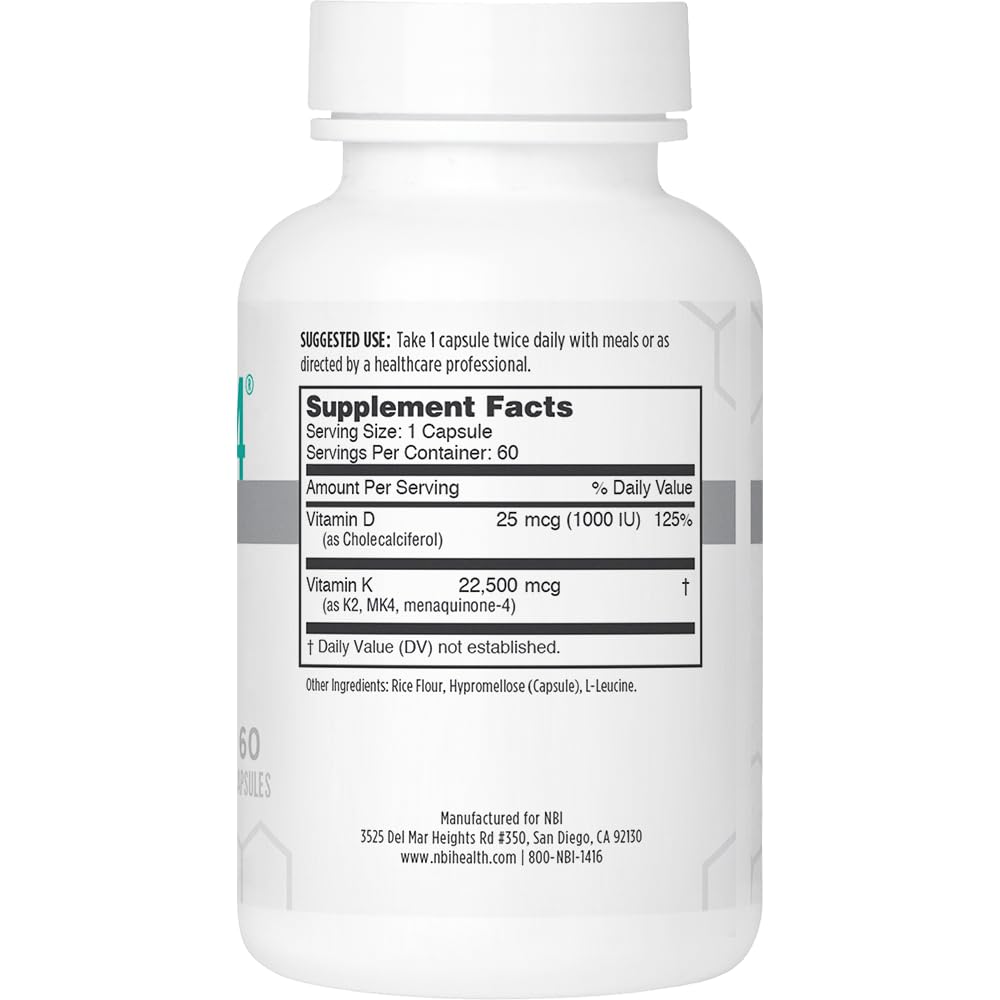 Osteo-MK4 Bone Support - Vitamin D & K Complex, 60 Veggie Capsules | NBI