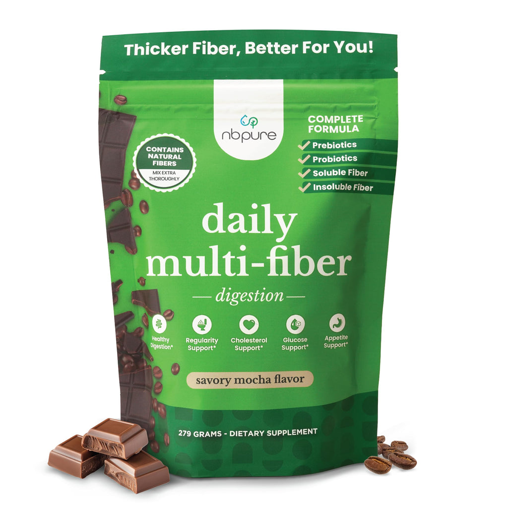nbpure Daily Fiber Powder Blend – Digestive Health, Cholesterol Support, Weight Management | Savory Mocha, 45 Servings