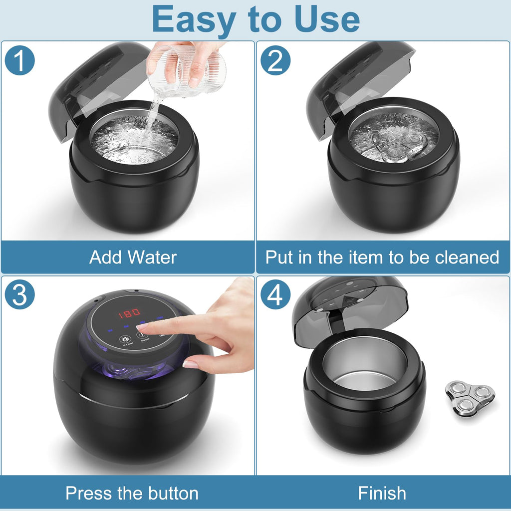 Neatevday Ultrasonic Retainer Cleaner - 250ml, 50kHz, 4 Modes, Digital Timer, for Aligners & Jewelry - Black