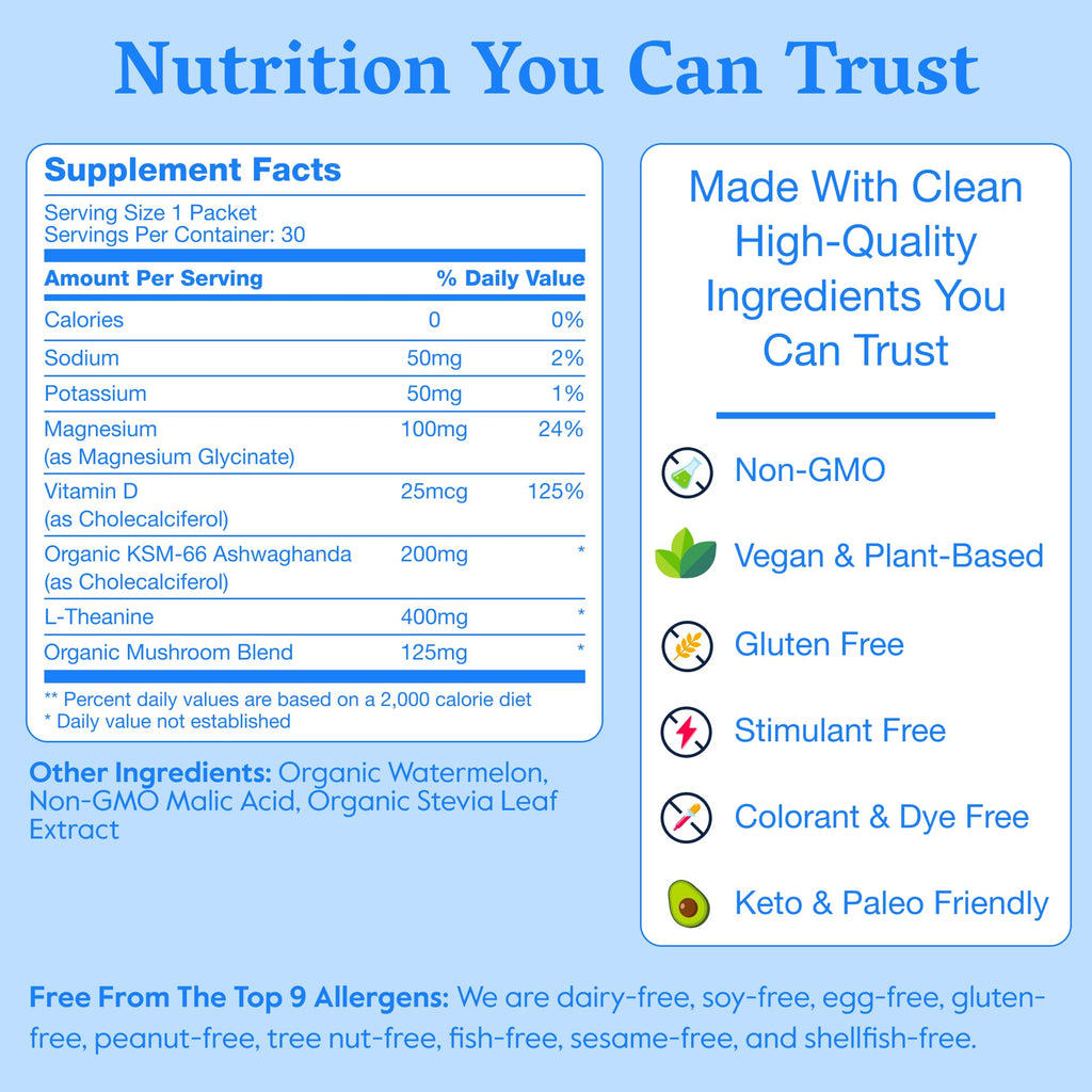 Nectar Calm Magnesium Glycinate Drink Mix – Sugar Free, Zero Calorie (30 Sticks)