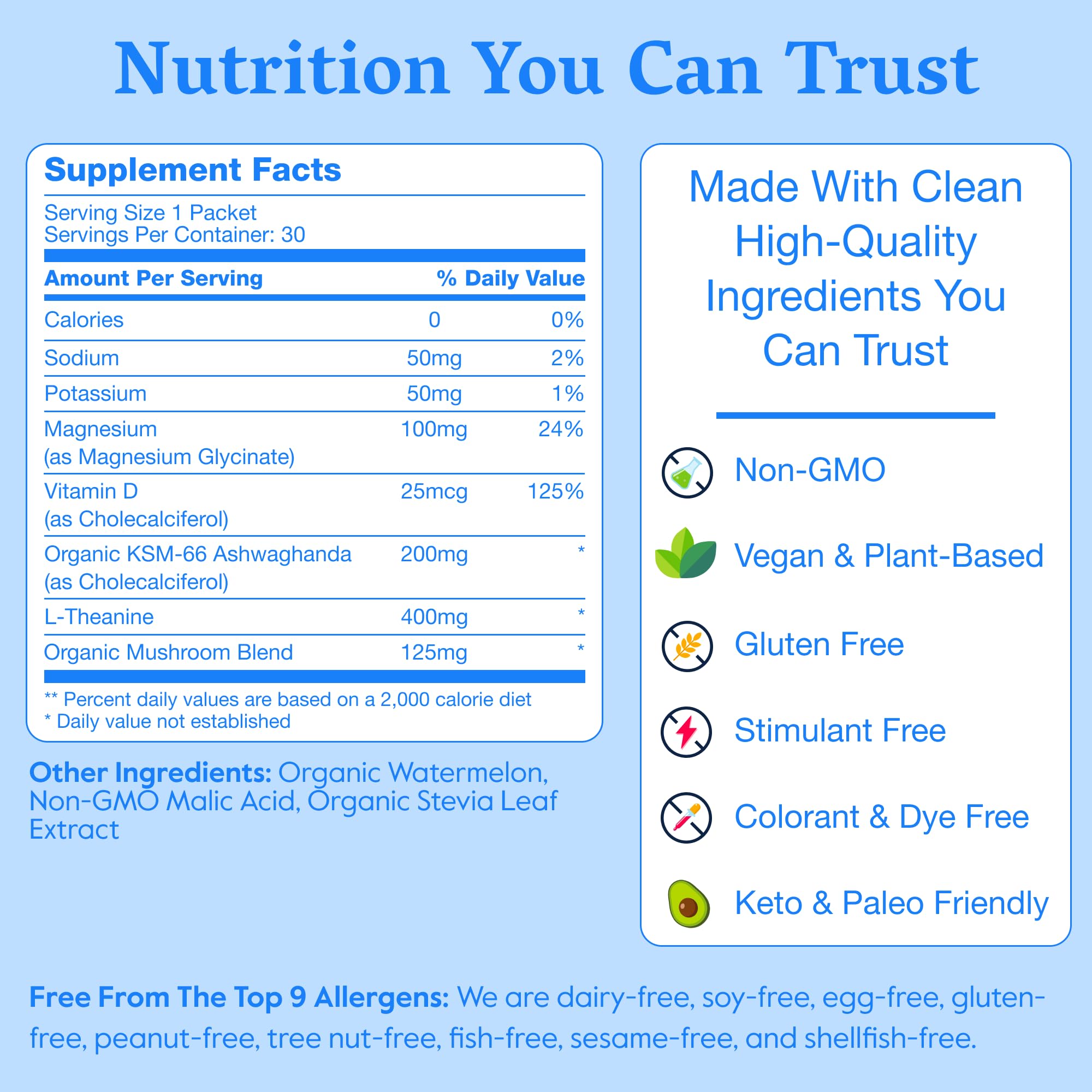 Nectar Calm Magnesium Glycinate Drink Mix – Sugar Free, Zero Calorie (30 Sticks)