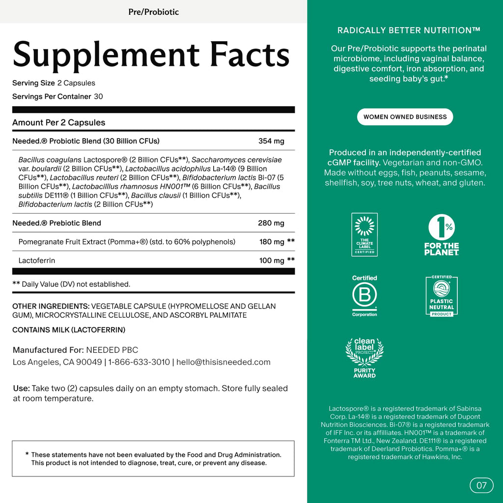 Needed Balance Prenatal Prebiotic & Probiotic — 60 Capsules