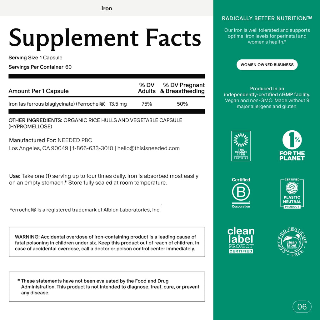 Prenatal Iron Supplement – Ferrous Bisglycinate | Energy, Baby Development & Gentle on Stomach | Flexible Dosing