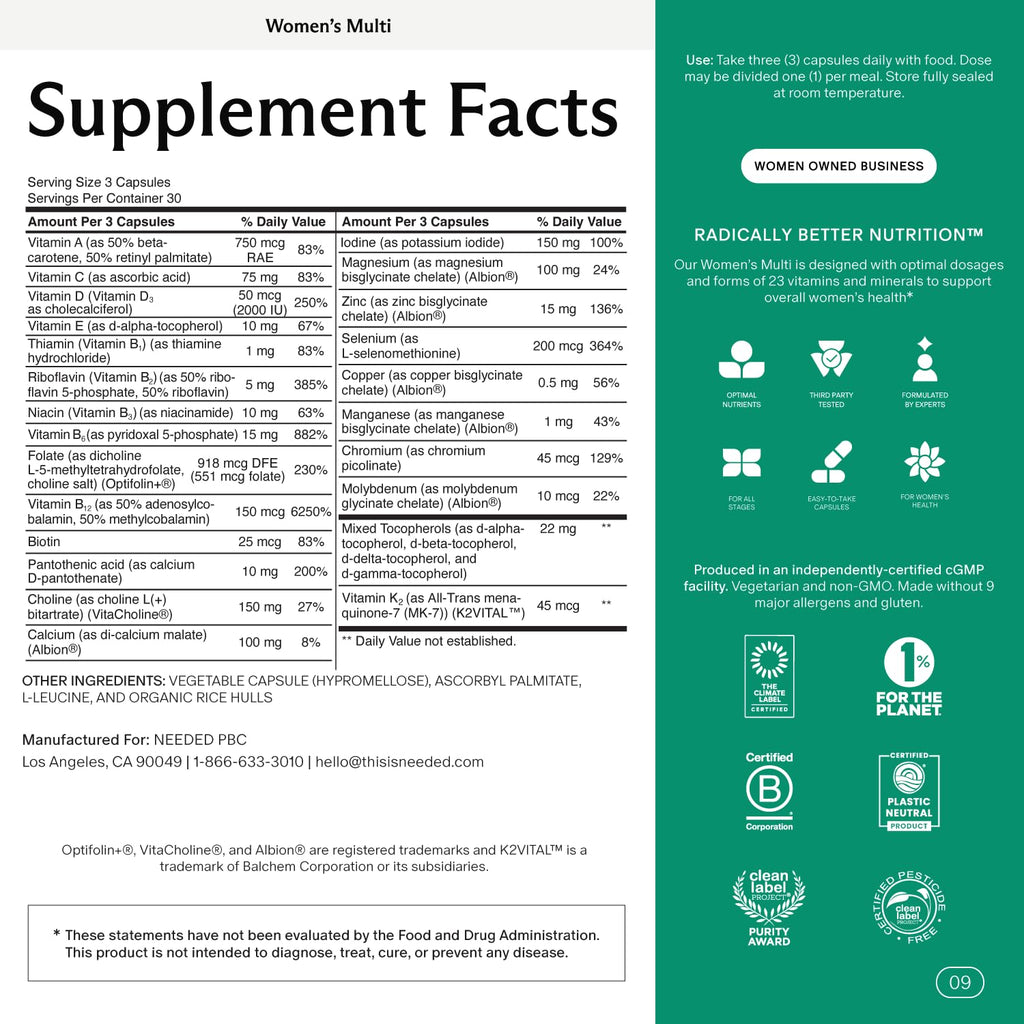 Needed Women's Multivitamin – 23 Vitamins & Minerals for Daily Wellness | Citrus Scent