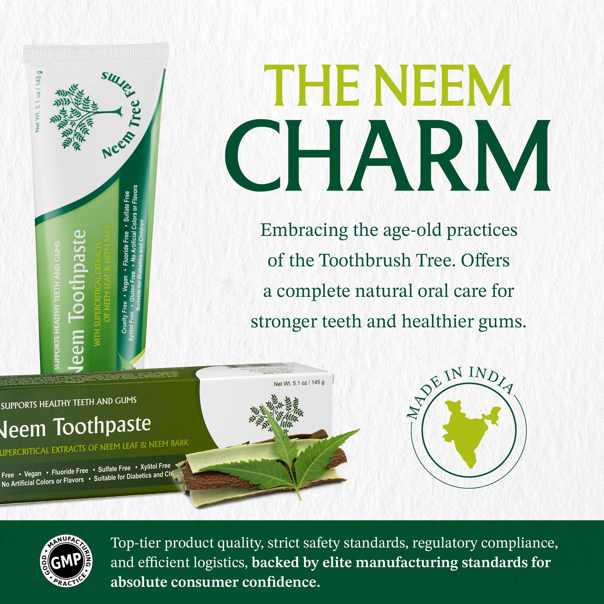 Neem Fluoride Free Toothpaste – Vegan, Gluten-Free | Clove & Stevia (Single Pack)