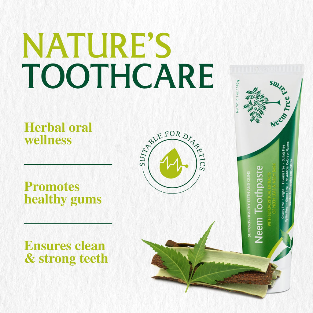 Neem Fluoride Free Toothpaste - Vegan, Gluten Free, Clove & Stevia (2 Pack)