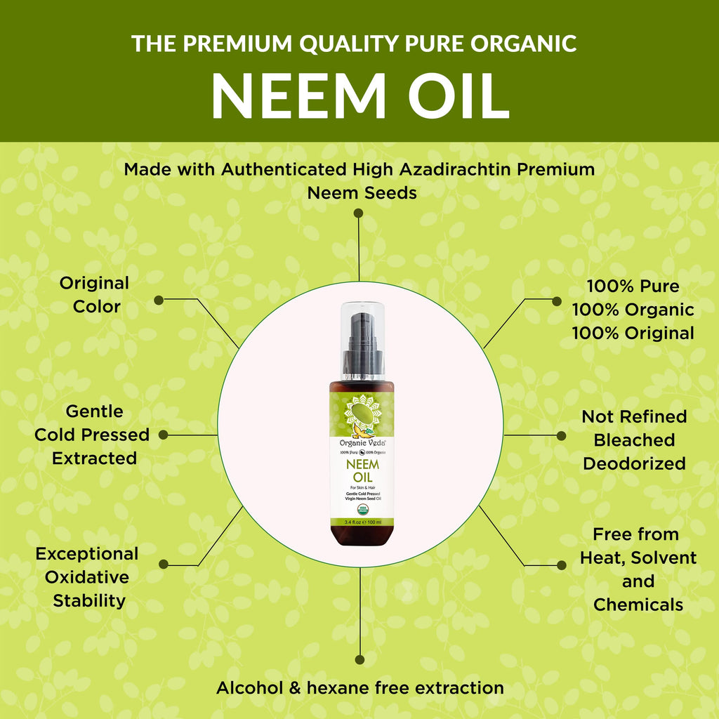 Organic Veda Neem Oil - Pure Cold-Pressed Neem Oil for Skin & Hair