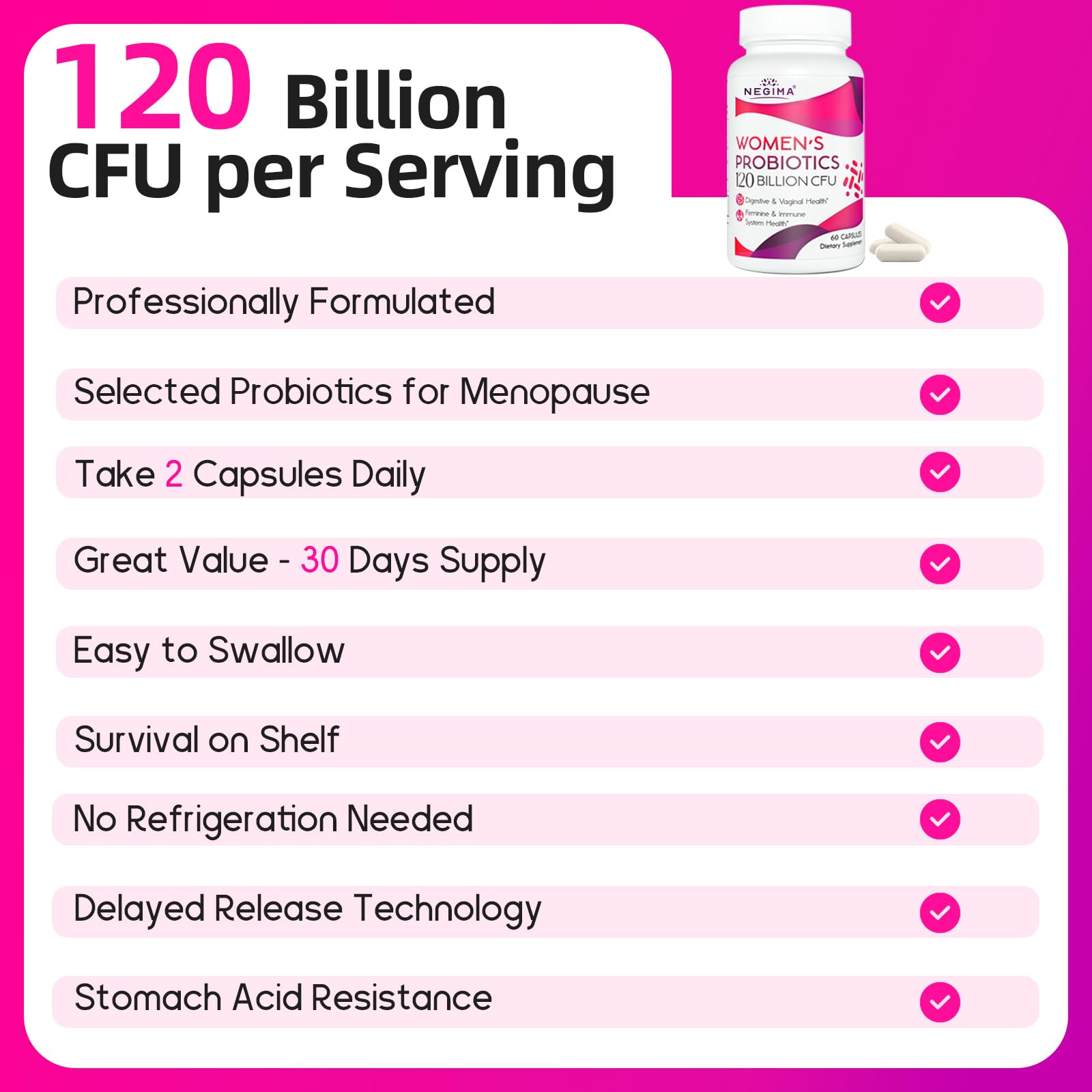 Negima Menopause Probiotics – 120B CFUs, 13-in-1 Herbal Complex, 240 Caps