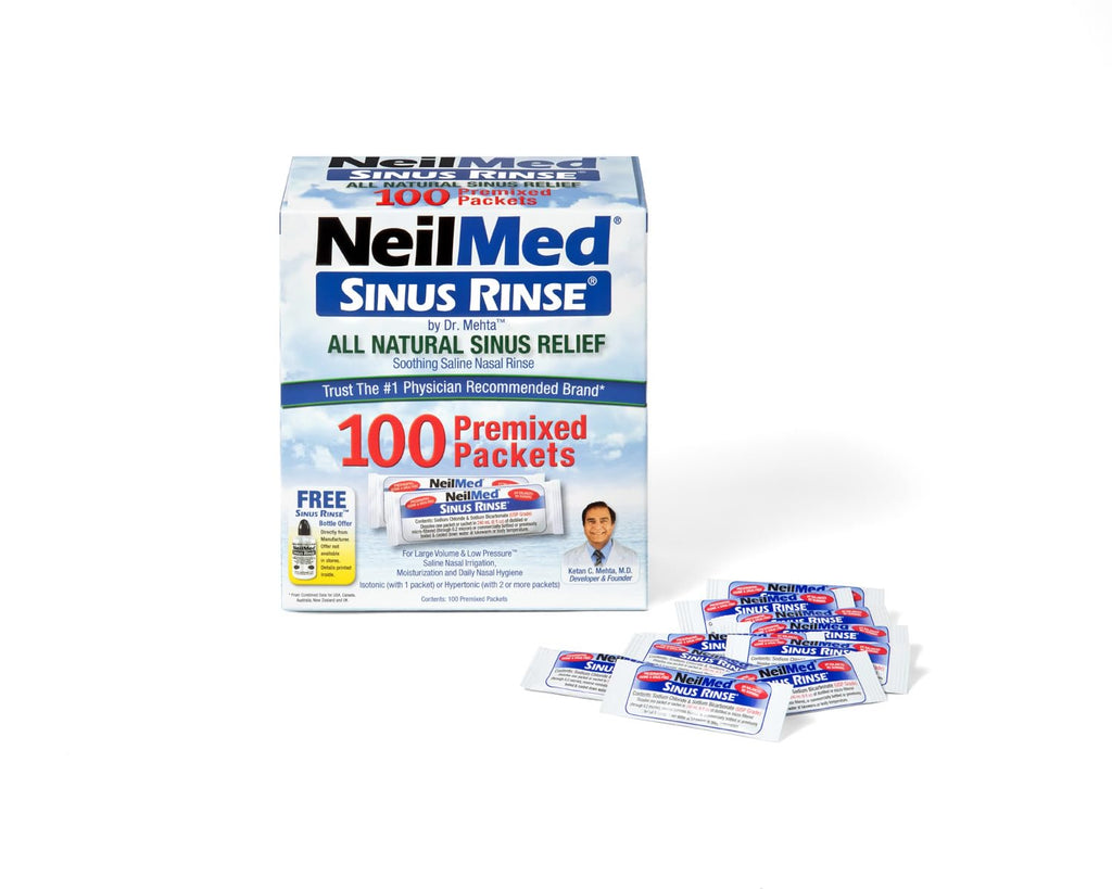 NeilMed Sinus Rinse Premixed Packets 100 Count – Isotonic & Hypertonic Saline Solutions