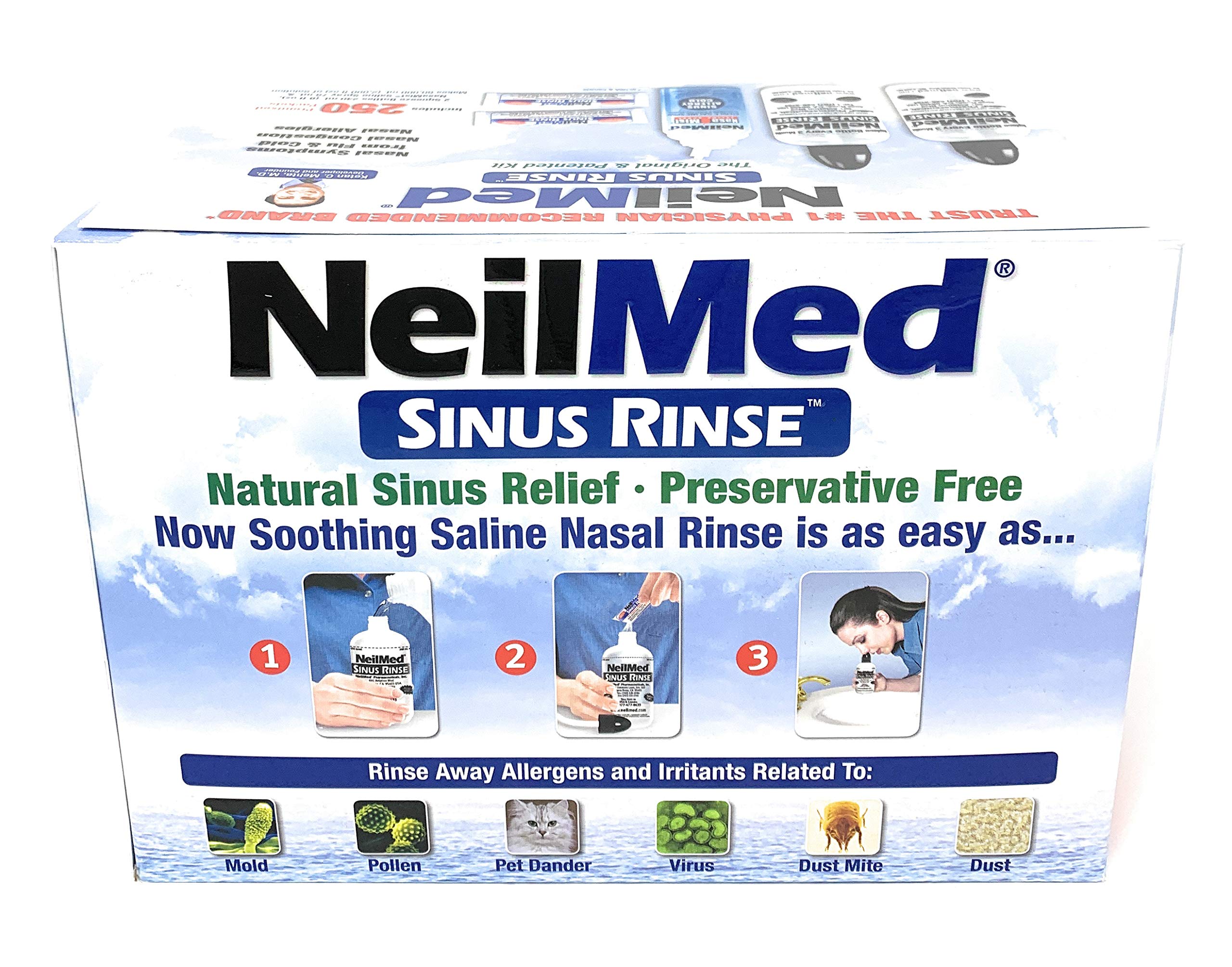 NeilMed Sinus Rinse - 2x8 oz Bottles + 250 Packets | Nasamist Saline Spray