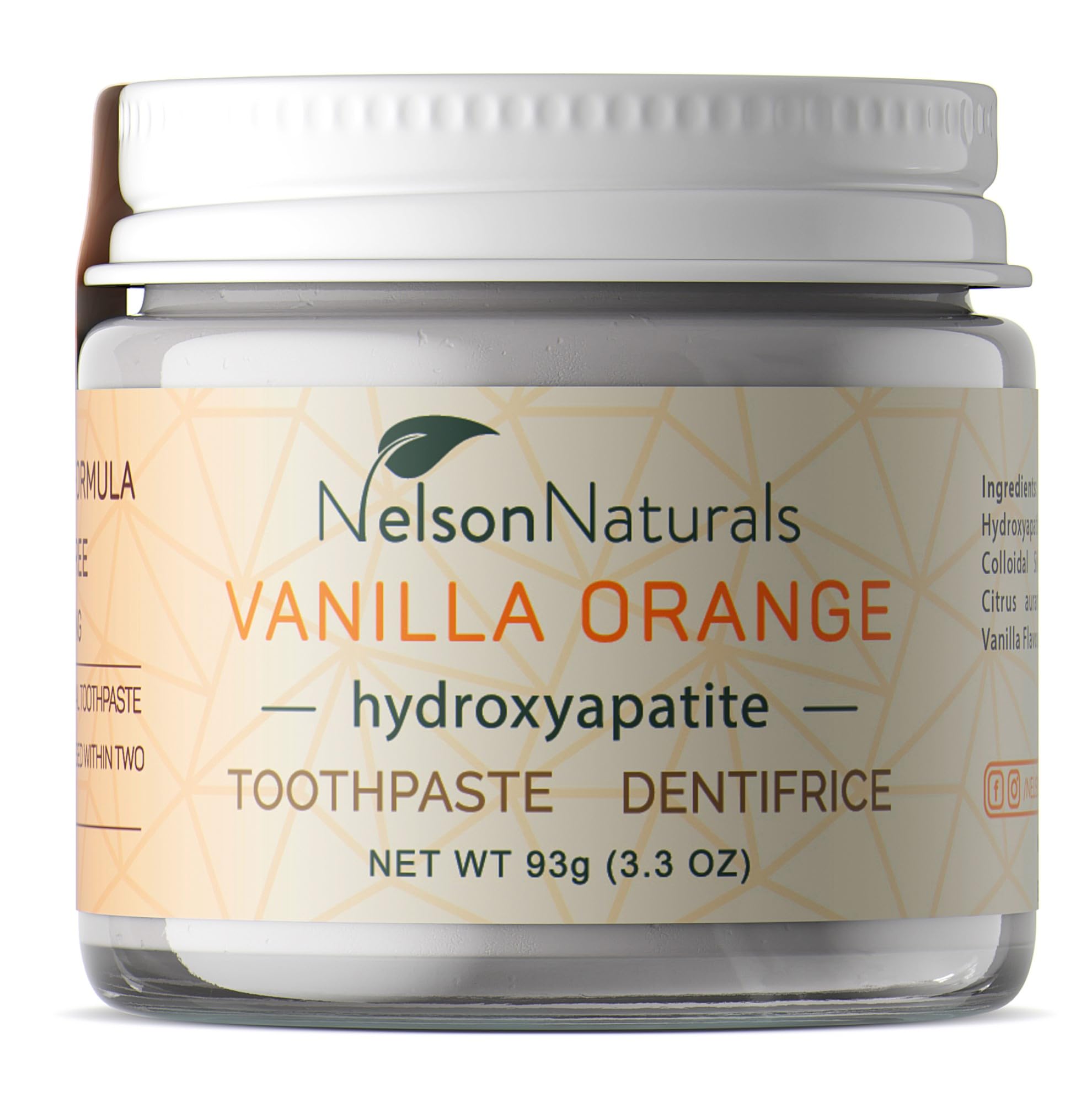 Nelson Naturals Hydroxyapatite Toothpaste 3.3 oz - Vanilla Orange Flavor - Remineralizing & Detoxifying