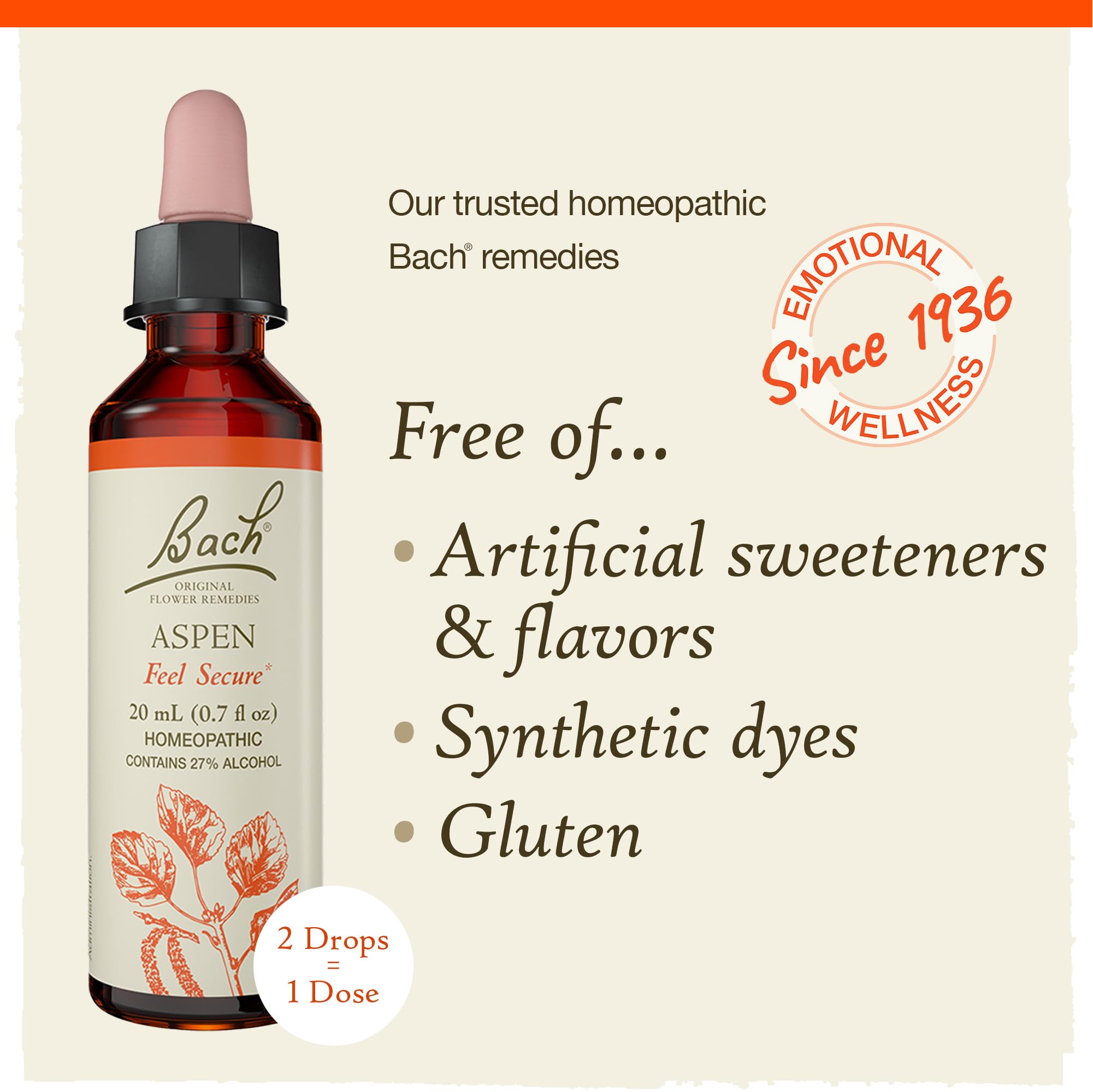 Bach Aspen Original Flower Remedy – Feel Secure, Emotional Balance (20mL)
