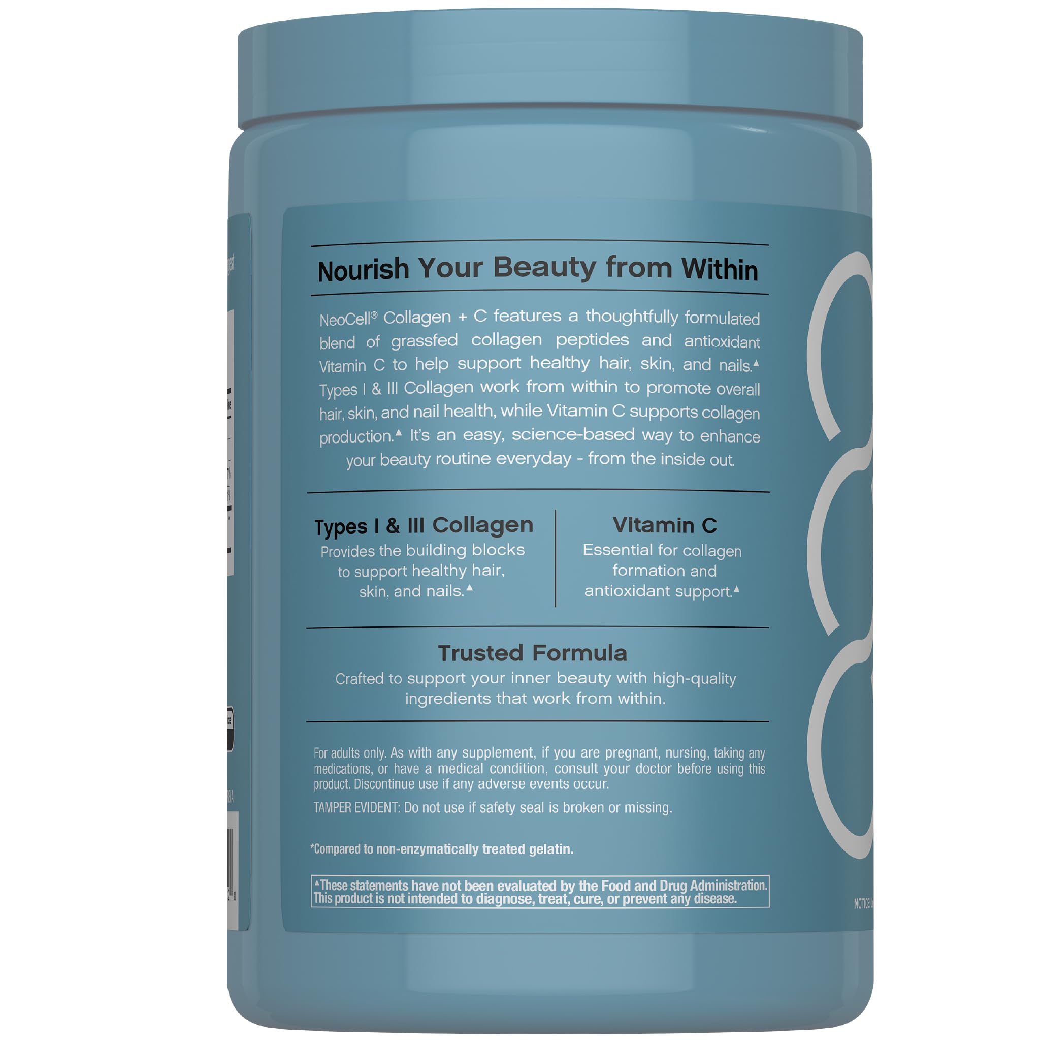 NeoCell Grass Fed Collagen Peptides 400 Caplets – Types I & III + Vitamin C