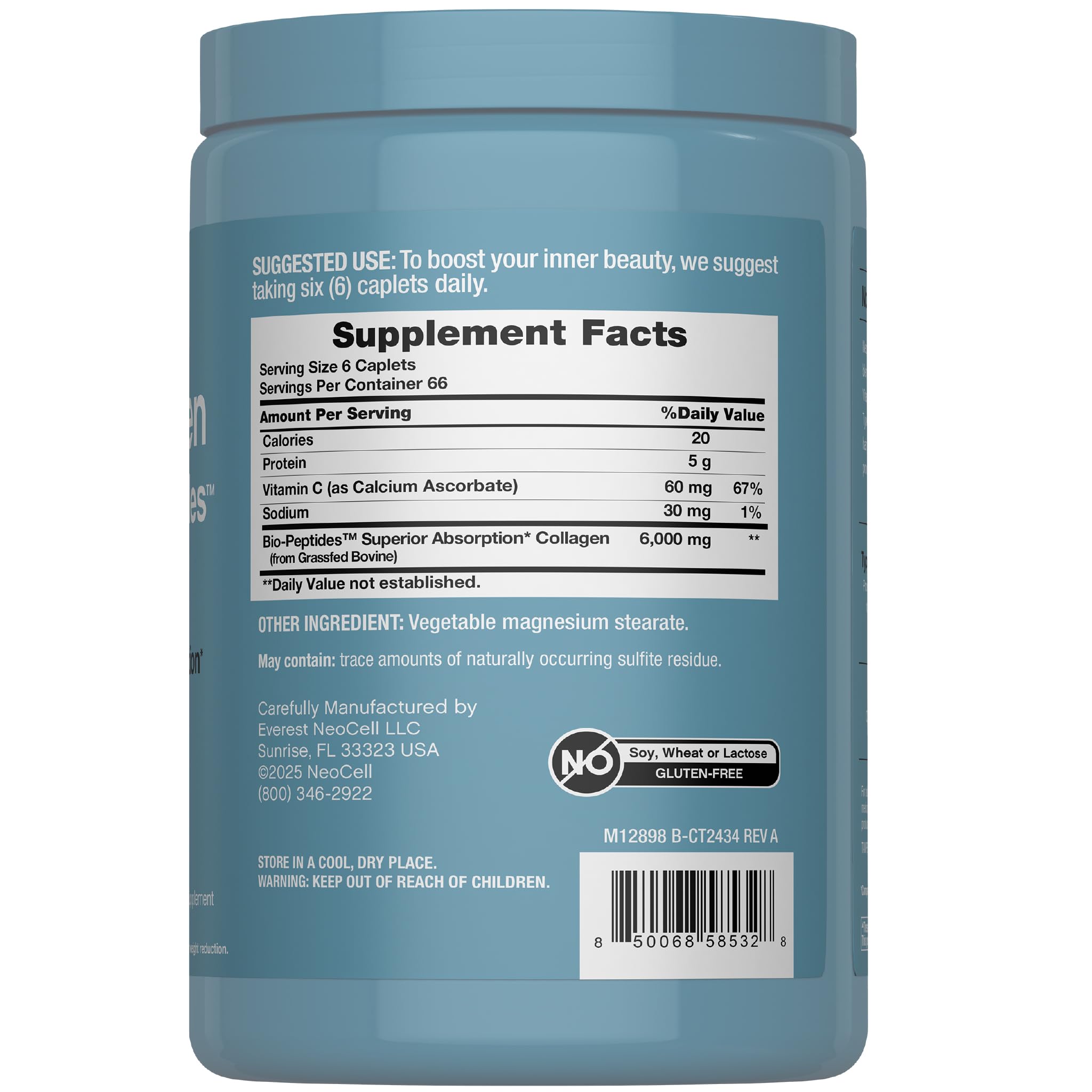 NeoCell Grass Fed Collagen Peptides 400 Caplets – Types I & III + Vitamin C