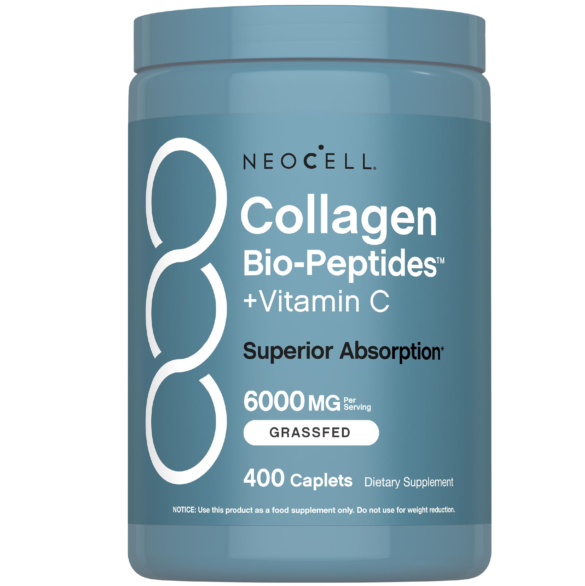NeoCell Grass Fed Collagen Peptides 400 Caplets – Types I & III + Vitamin C