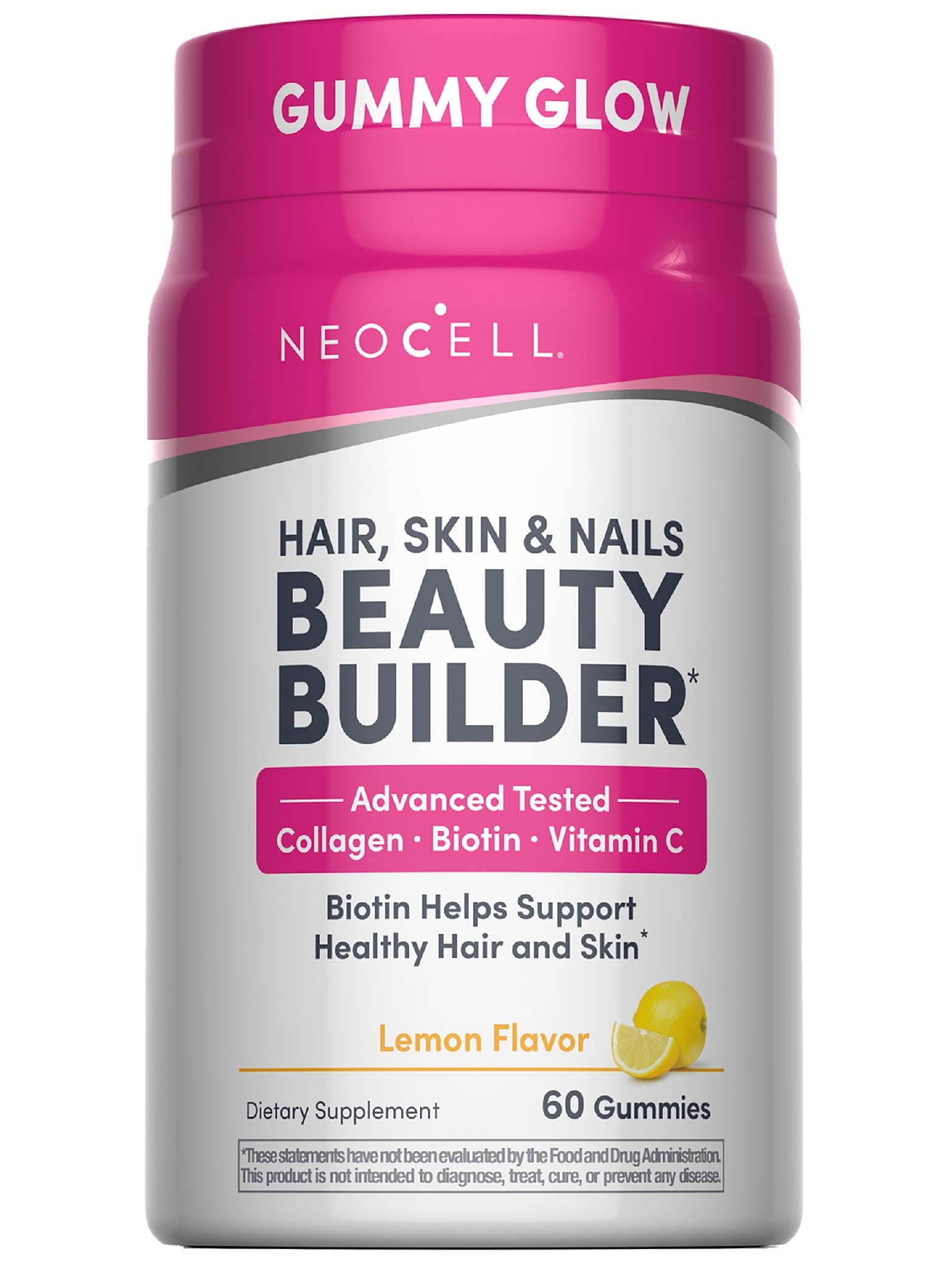 NeoCell Hair, Skin & Nails Gummies – Collagen, Biotin & Vitamin C (60 Count, Lemon)