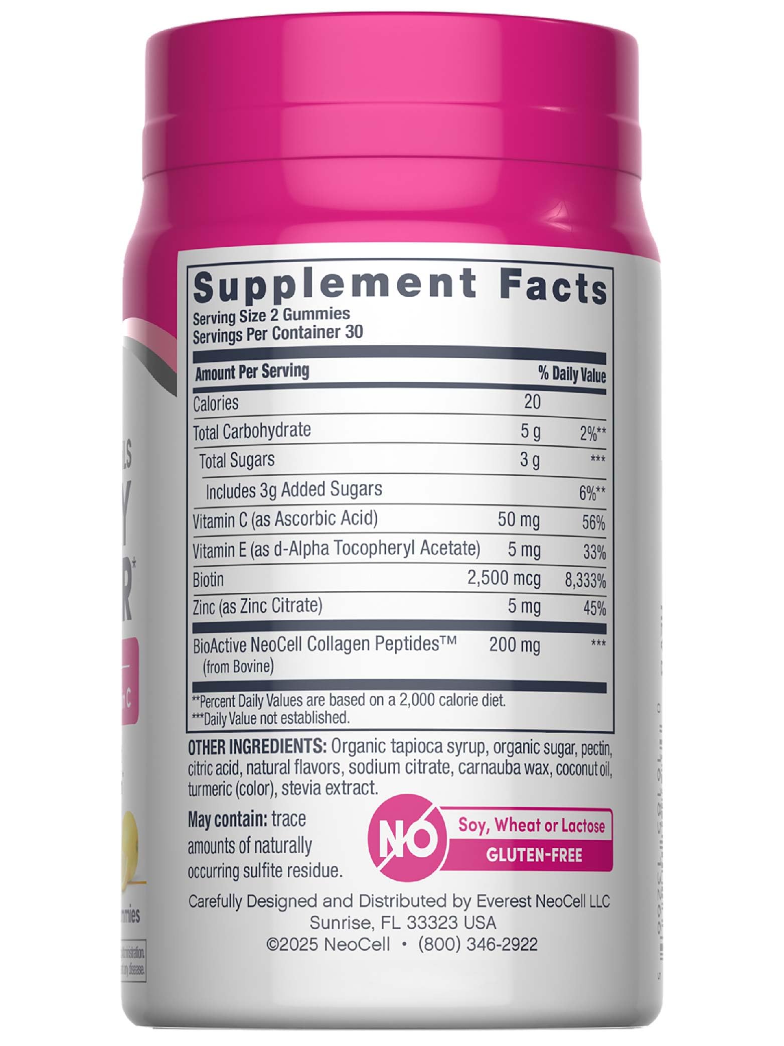 NeoCell Hair, Skin & Nails Gummies – Collagen, Biotin & Vitamin C (60 Count, Lemon)