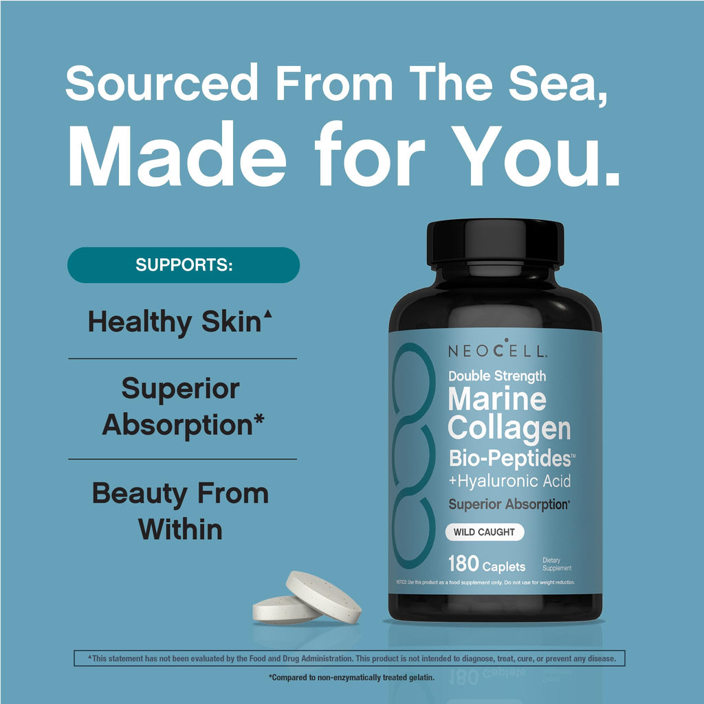 NeoCell Marine Collagen Peptides – 180 Caplets with Hyaluronic Acid