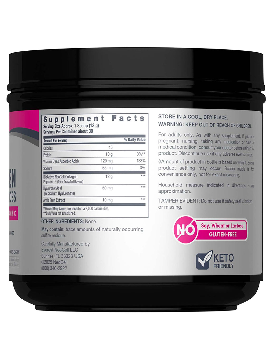 NeoCell Super Collagen Peptides – 13.7 oz | Grass-Fed Bovine | Hyaluronic Acid & Vitamin C
