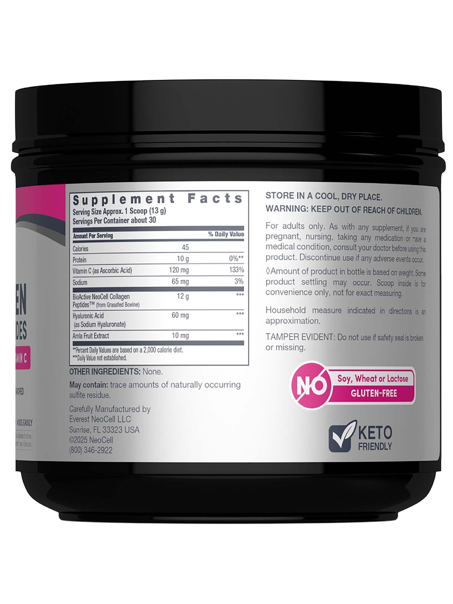 NeoCell Super Collagen Peptides – 13.7 oz | Grass-Fed Bovine | Hyaluronic Acid & Vitamin C