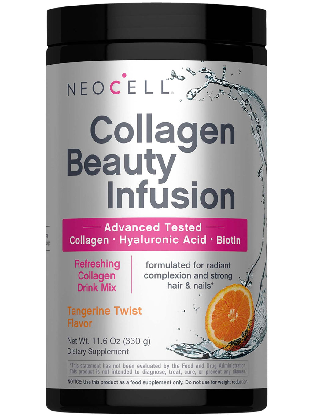 NeoCell Collagen Beauty Infusion Powder with Biotin, Vitamin C & Hyaluronic Acid – Collagen Type 1 & 3, Tangerine, Gluten Free, 11.64 oz