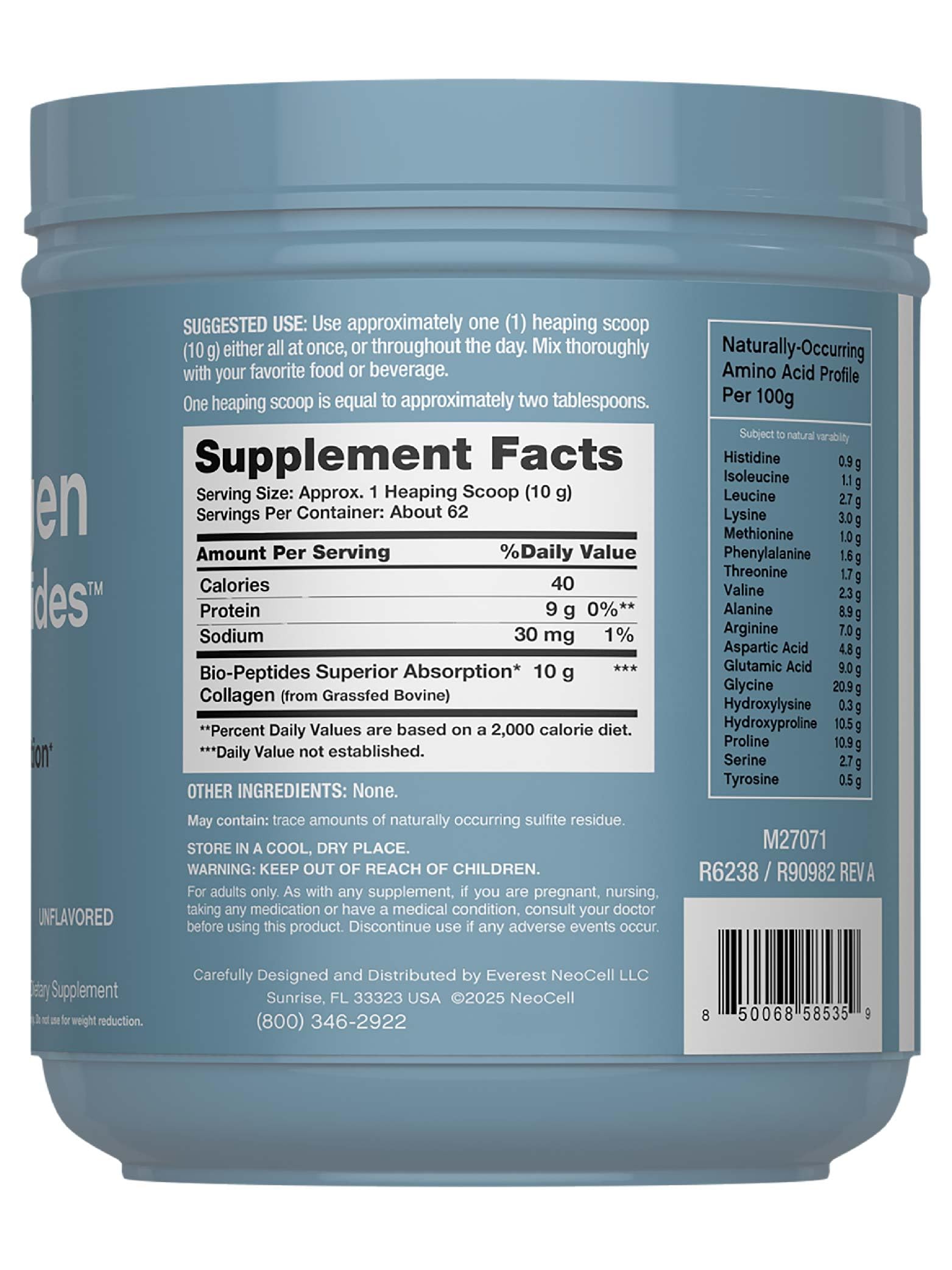 NeoCell Collagen Bio-Peptides Powder 22oz – Grass-Fed, Superior Absorption