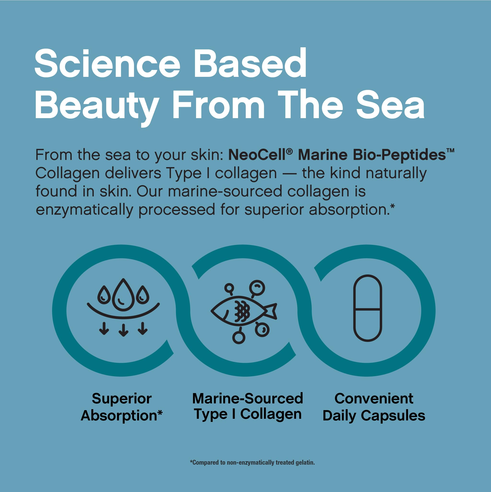 NeoCell Marine Collagen Peptides Capsules | 300 Pills | Hyaluronic Acid + Vitamin C