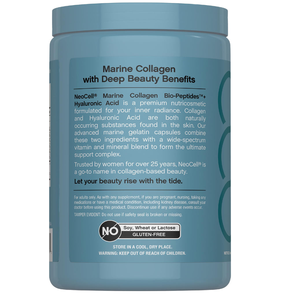 NeoCell Marine Collagen Peptides Capsules | 300 Pills | Hyaluronic Acid + Vitamin C