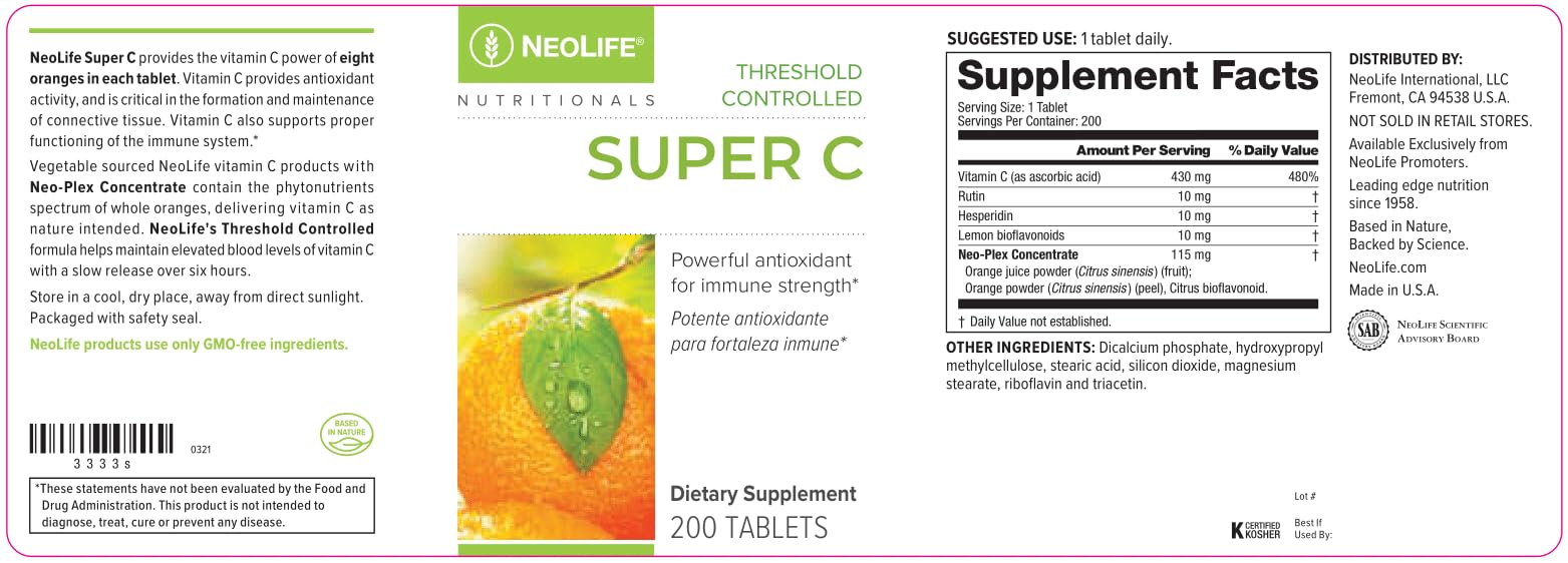 NeoLife Super C – 430 mg Vitamin C Tablet with Plant-Based Extracts