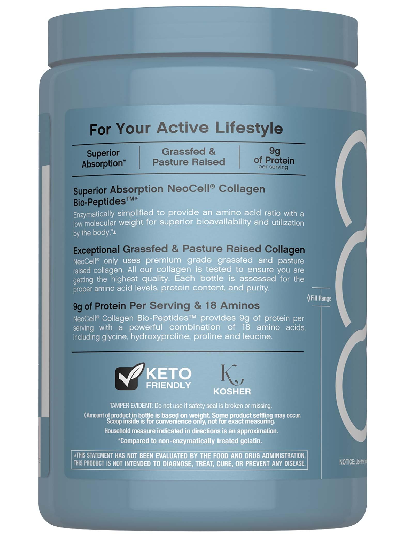 NeoCell Collagen Bio-Peptides Powder - 10oz | Grass-Fed, 18 Essential Amino Acids