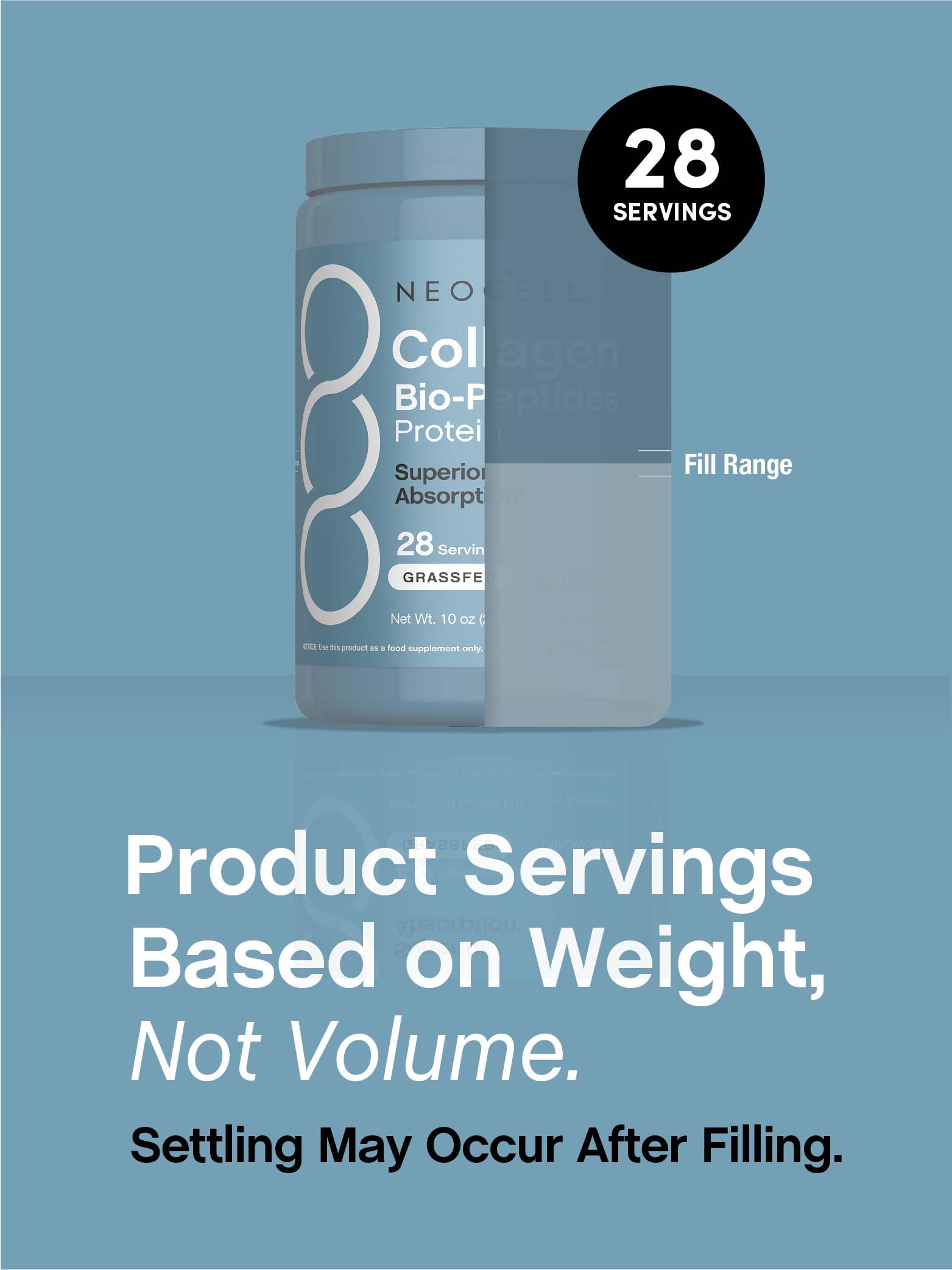 NeoCell Collagen Bio-Peptides Powder - 10oz | Grass-Fed, 18 Essential Amino Acids