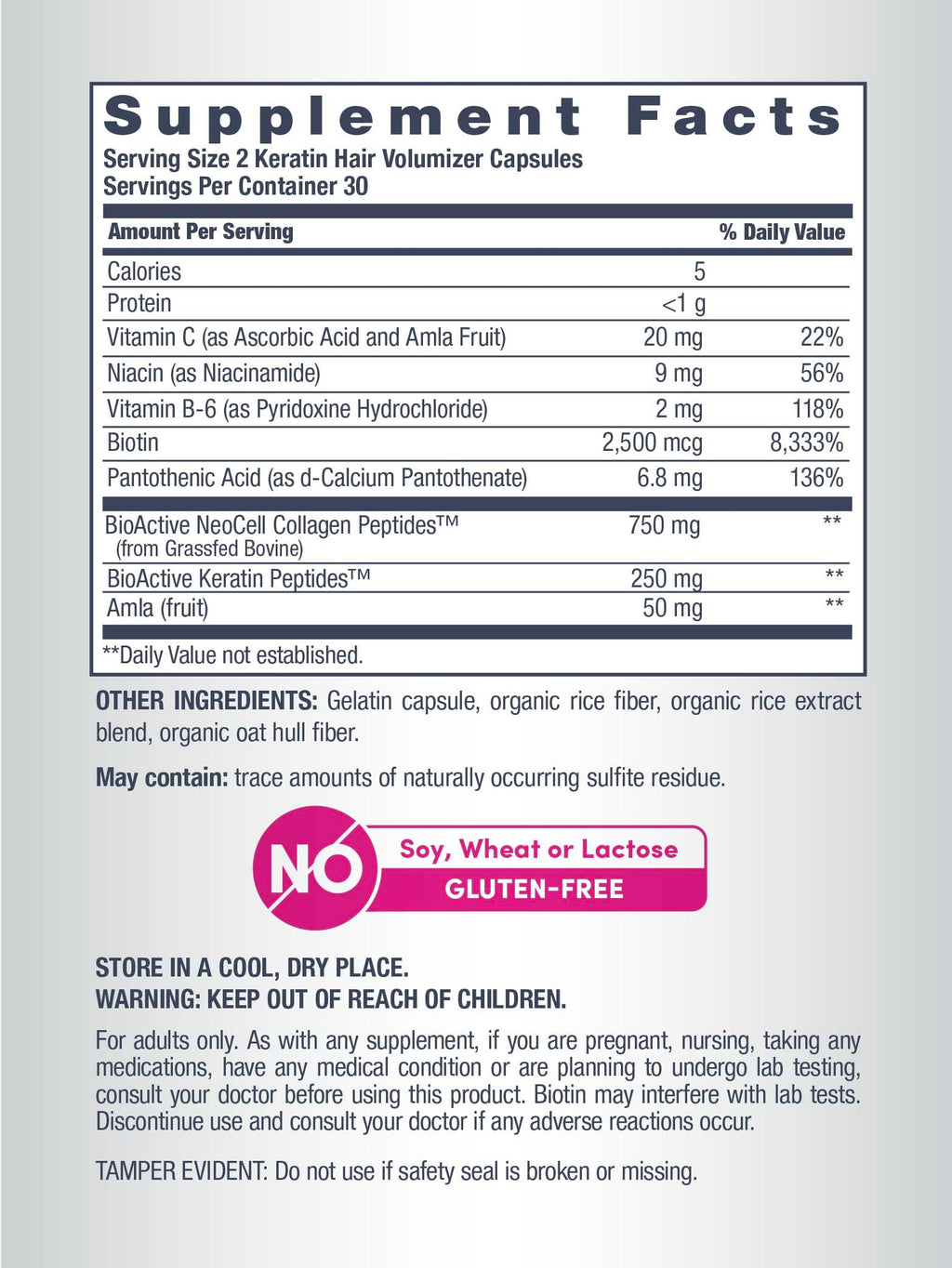 NeoCell Keratin Hair Volumizer with Collagen, Amla Extract & Vitamin C | Hair & Skin Supplement | 60 Count