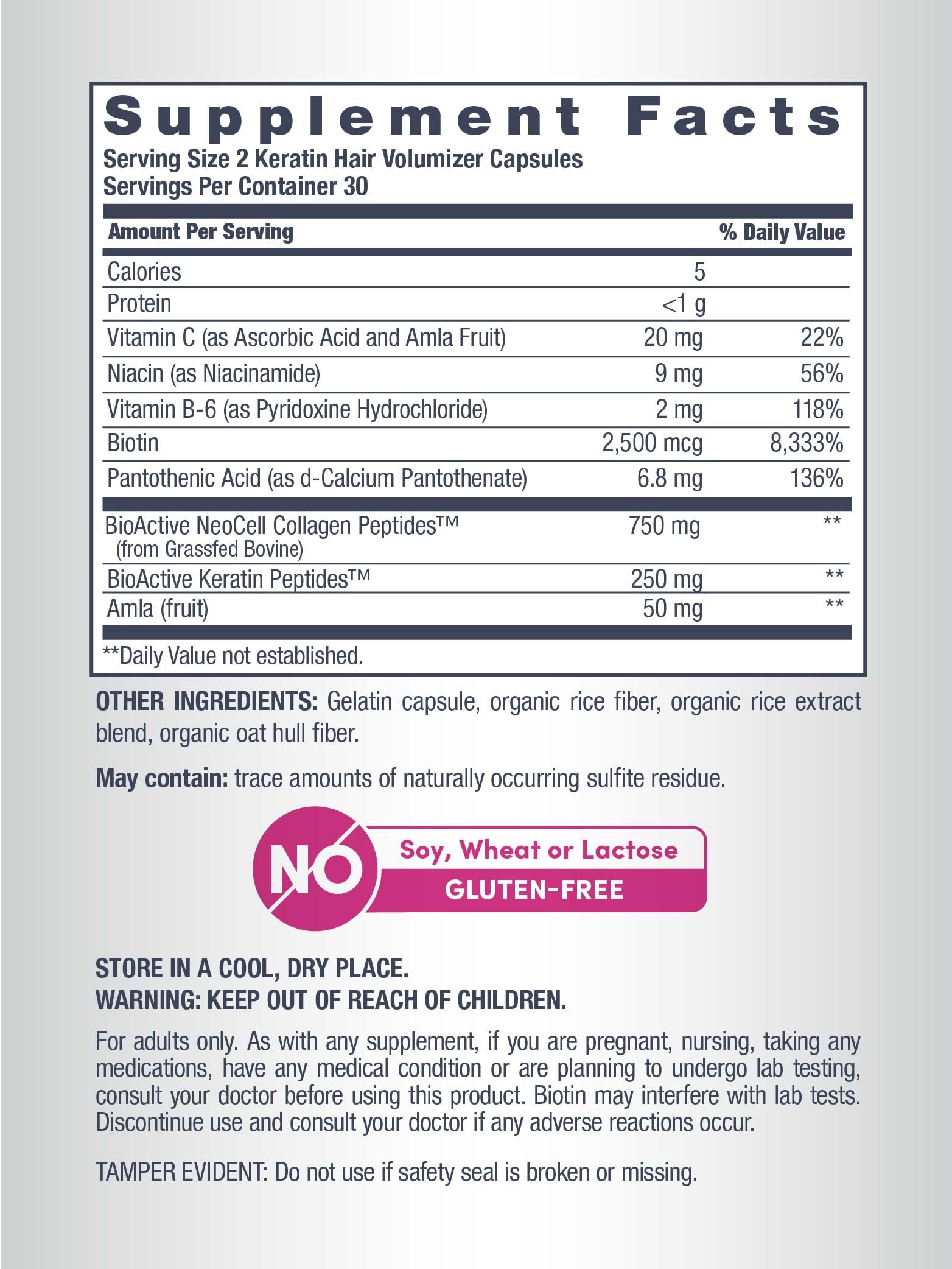 NeoCell Keratin Hair Volumizer with Collagen, Amla Extract & Vitamin C | Hair & Skin Supplement | 60 Count