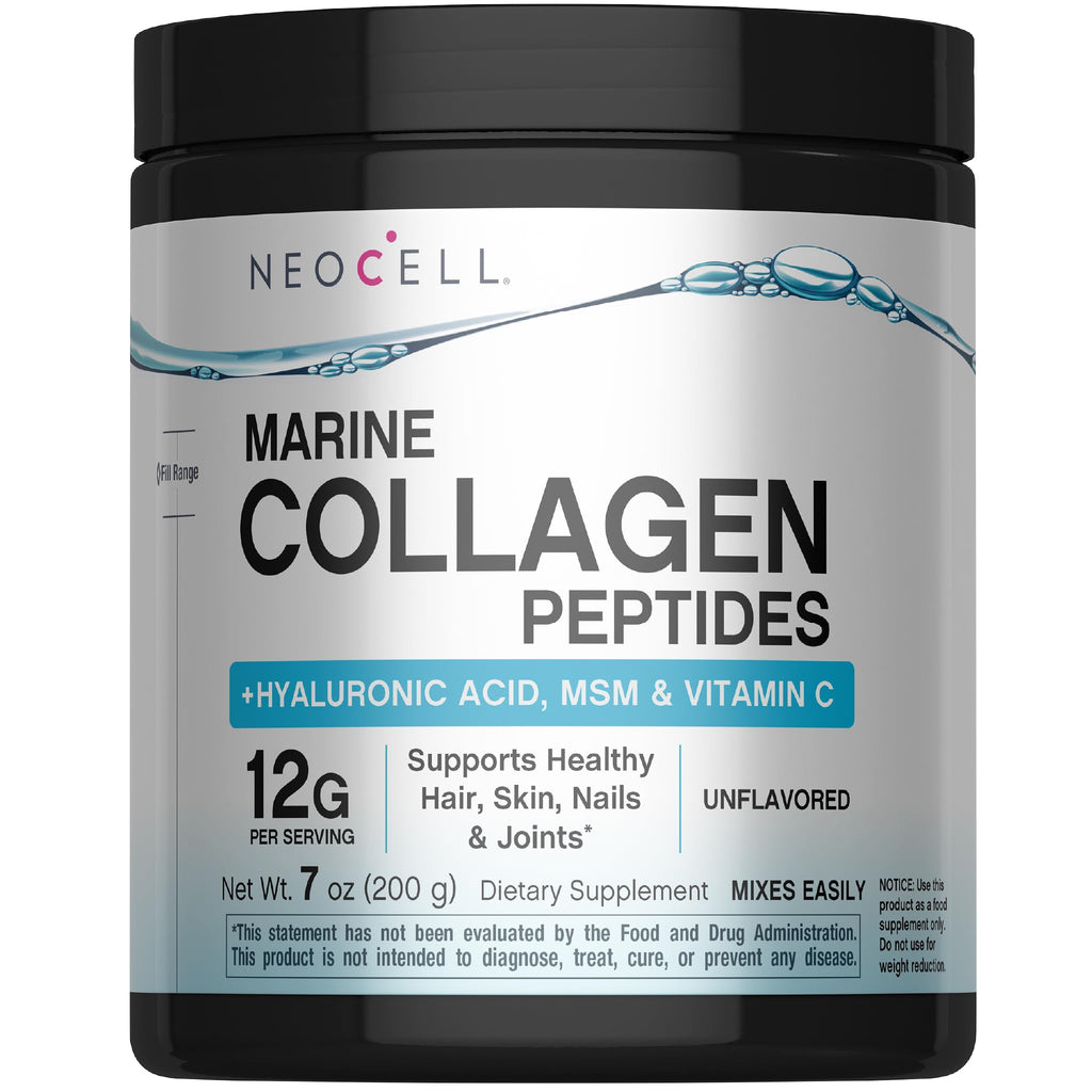 NeoCell Marine Collagen – Unflavored Powder with Hyaluronic Acid, MSM & Vitamin C | 7 oz Canister