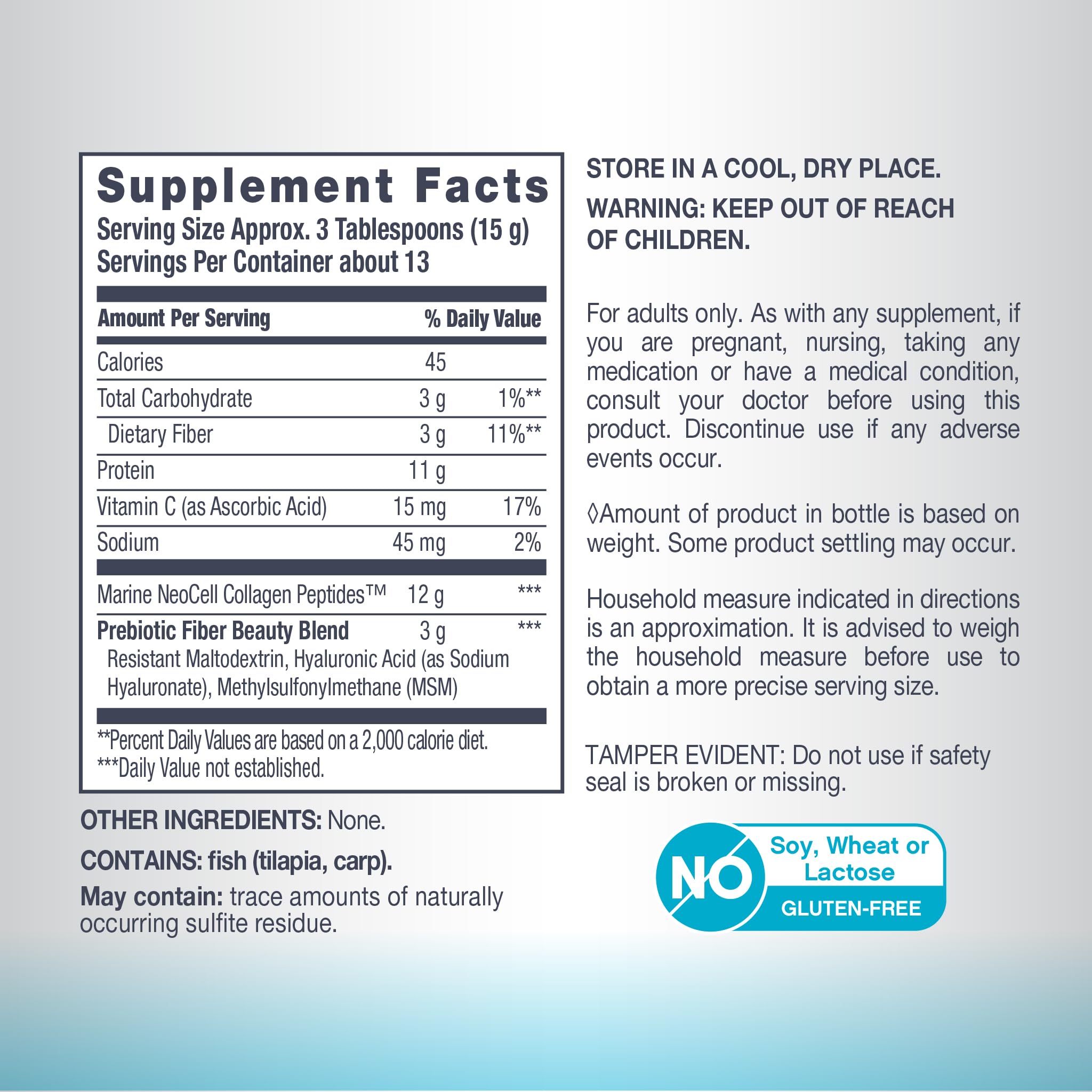 NeoCell Marine Collagen – Unflavored Powder with Hyaluronic Acid, MSM & Vitamin C | 7 oz Canister